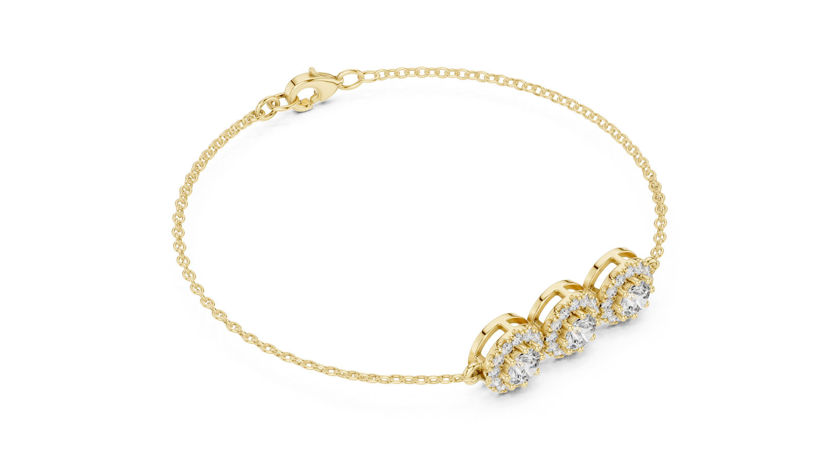 1.29 Ct. Three Stone Round Diamond Halo Bracelet (GLBR-0023)