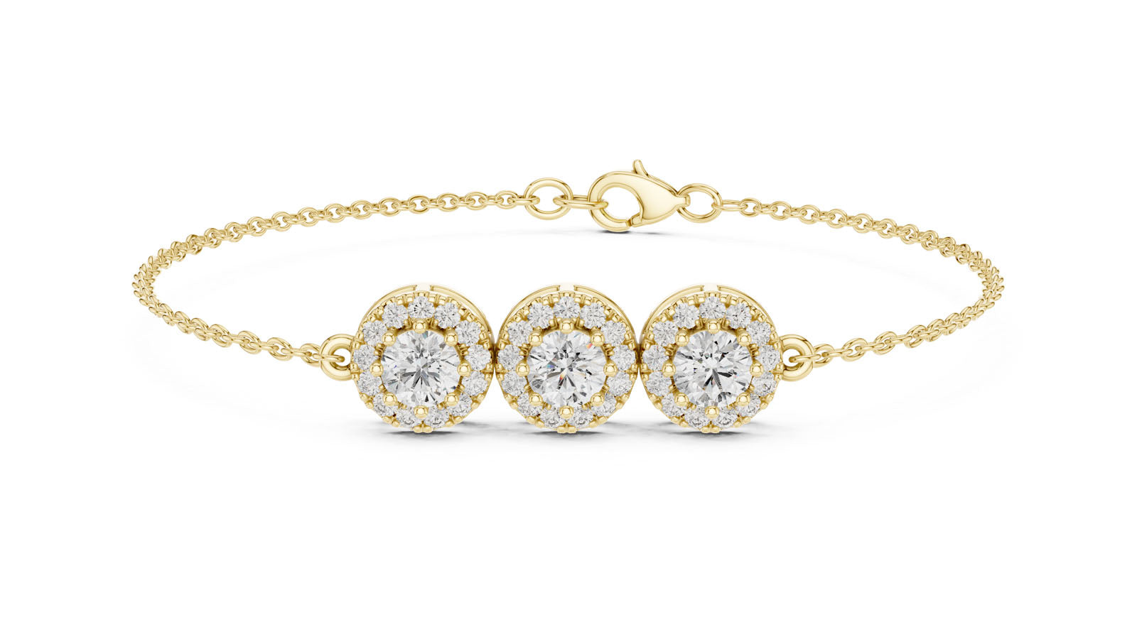 1.29 Ct. Three Stone Round Diamond Halo Bracelet (GLBR-0023) 8