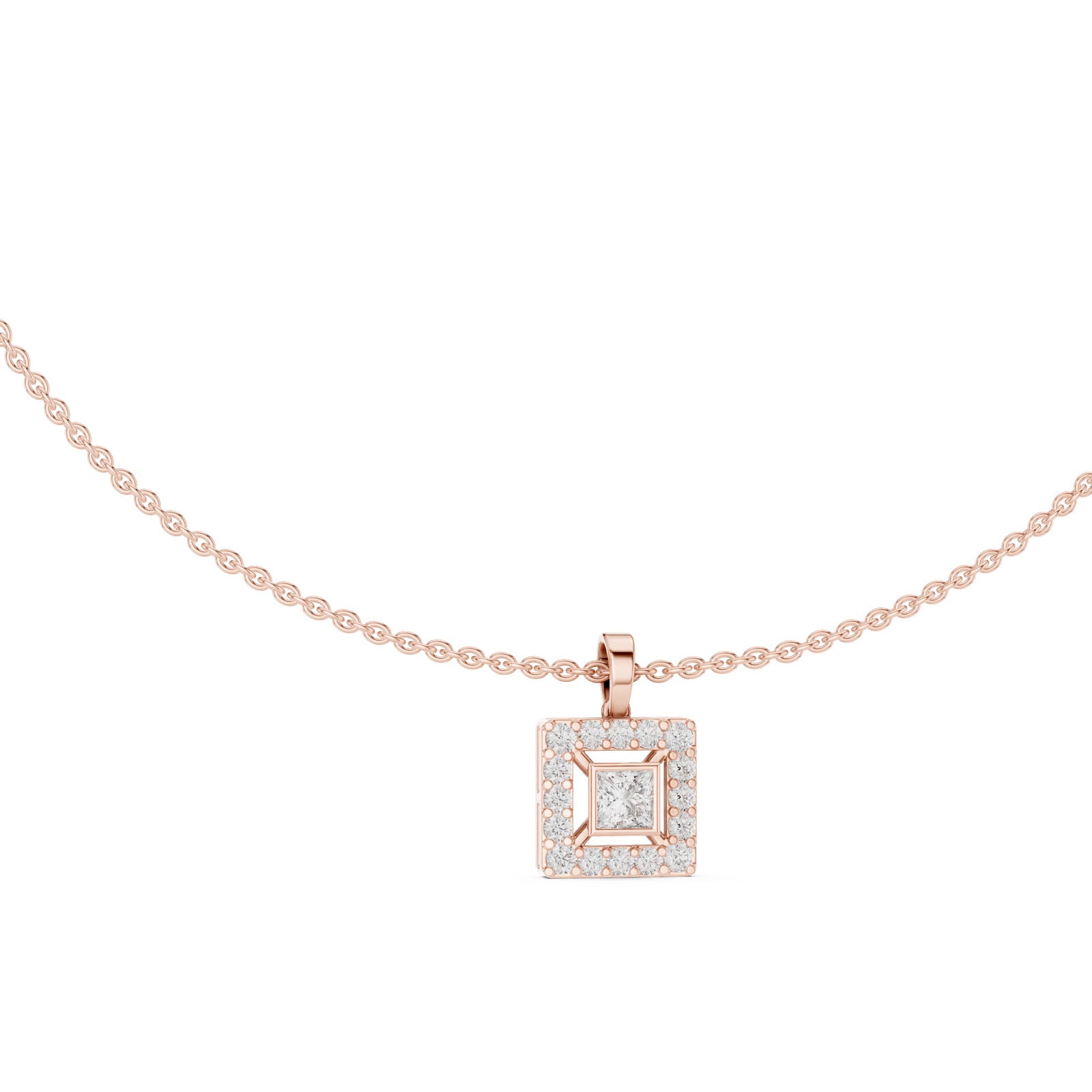 1.65 Ct. Princess Cut Diamond Halo Pendant Necklace (GNK-0007) 4