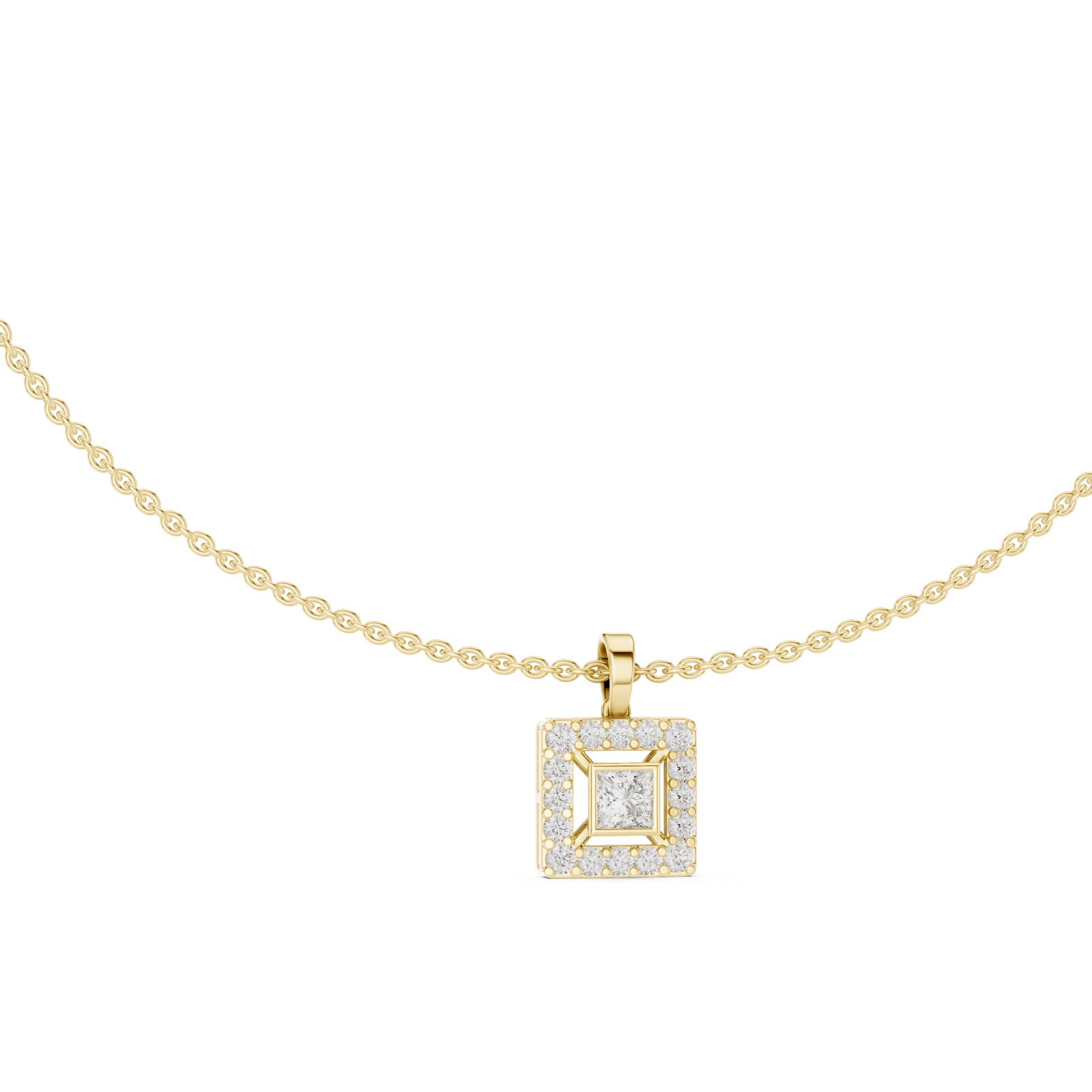 1.65 Ct. Princess Cut Diamond Halo Pendant Necklace (GNK-0007) 9