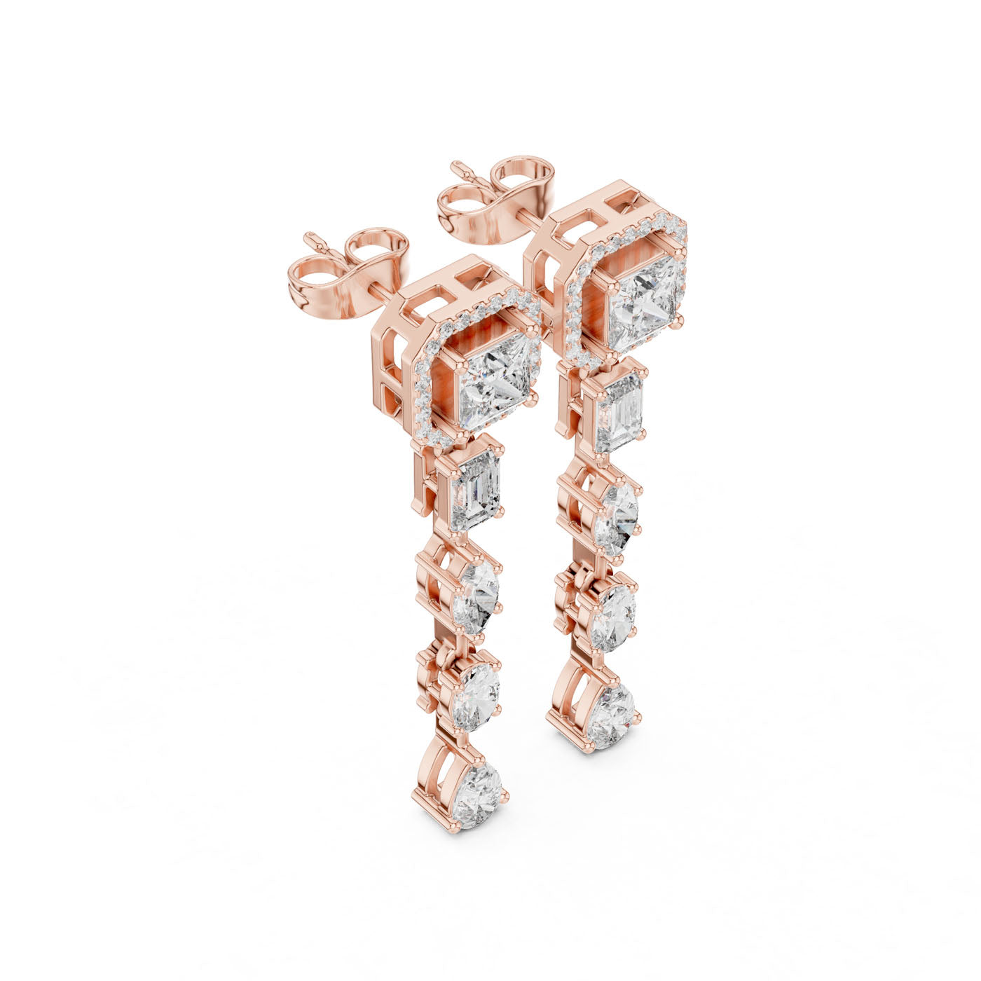 2.80 Ct. Multi-Cut Diamond Drop Earrings with Princess Halo Top (GNK-0024) 6