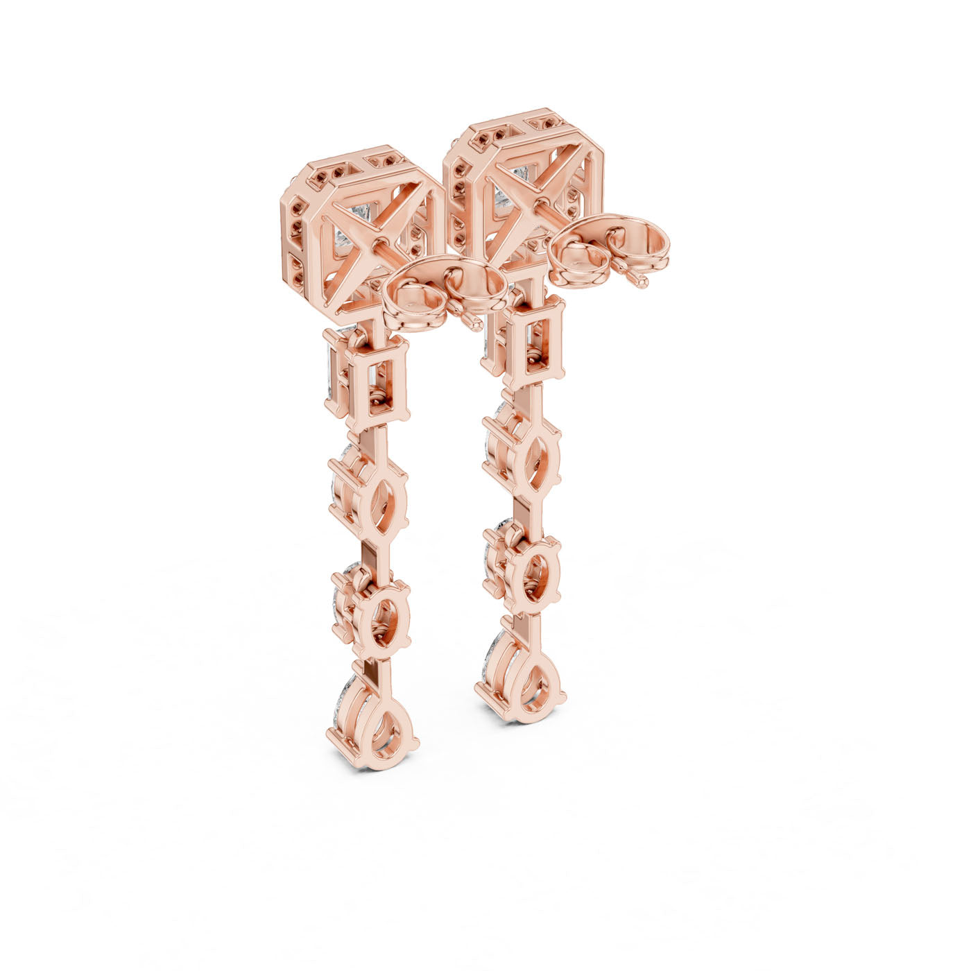 2.80 Ct. Multi-Cut Diamond Drop Earrings with Princess Halo Top (GNK-0024) 8