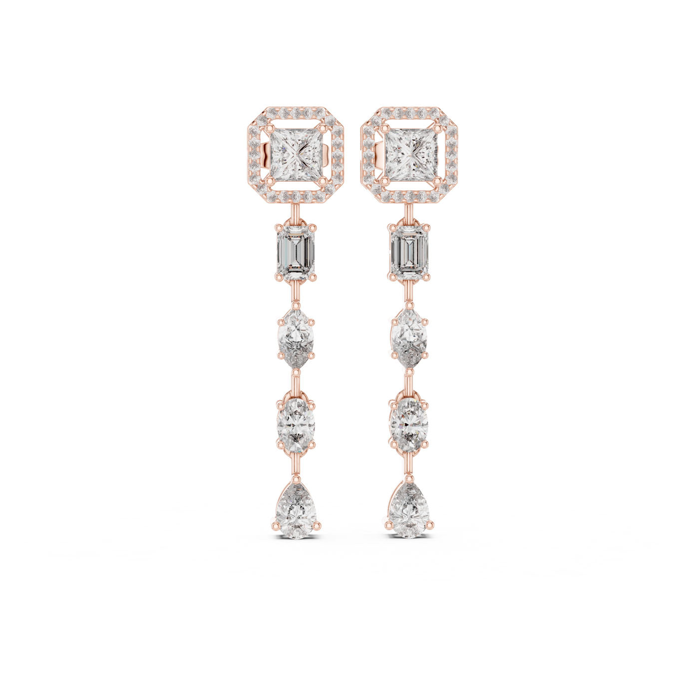 2.80 Ct. Multi-Cut Diamond Drop Earrings with Princess Halo Top (GNK-0024) 7