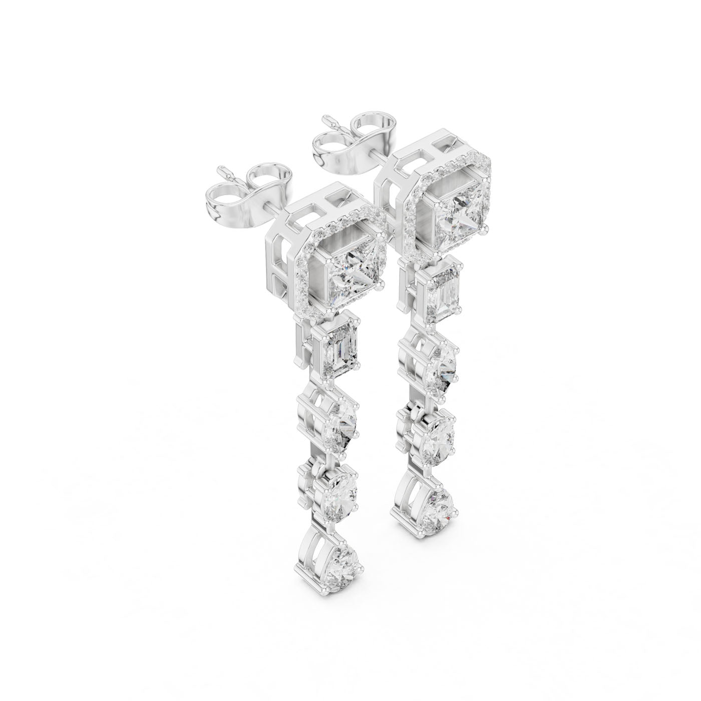 2.80 Ct. Multi-Cut Diamond Drop Earrings with Princess Halo Top (GNK-0024) 5