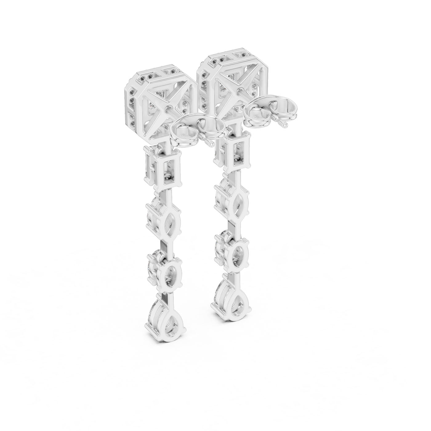 2.80 Ct. Multi-Cut Diamond Drop Earrings with Princess Halo Top (GNK-0024) 9