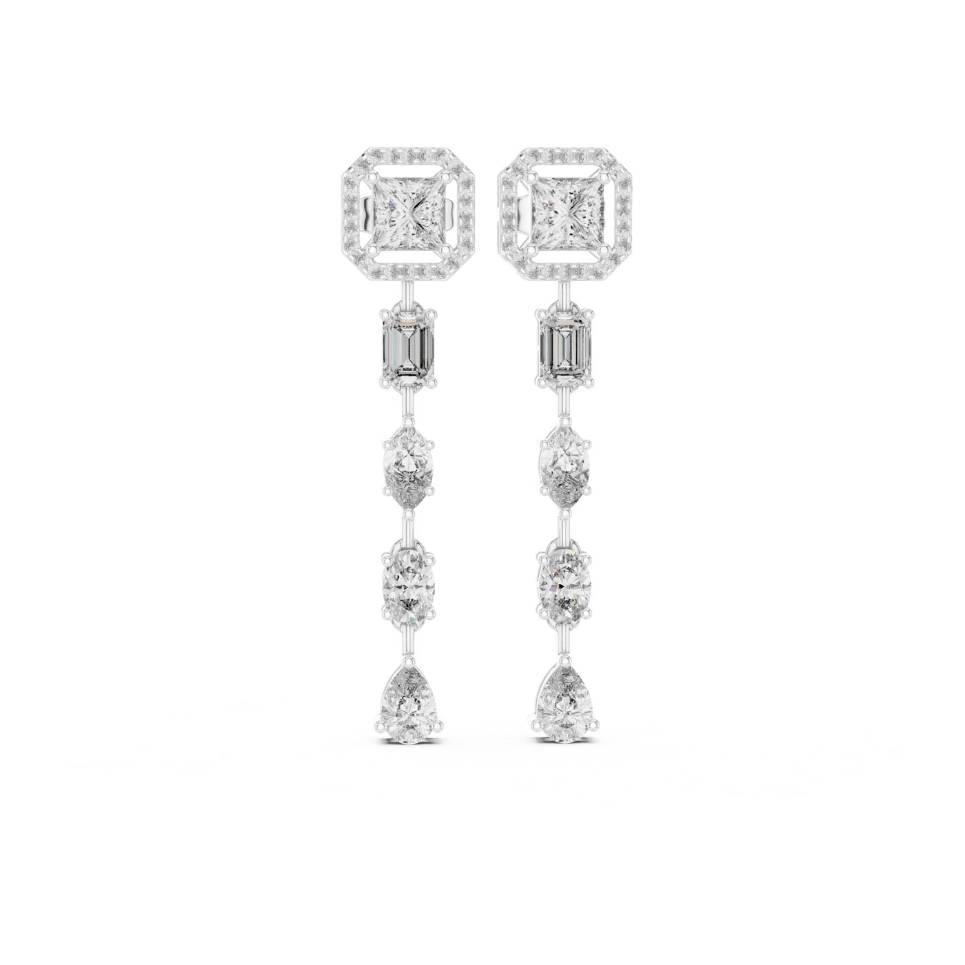 2.80 Ct. Multi-Cut Diamond Drop Earrings with Princess Halo Top (GNK-0024)