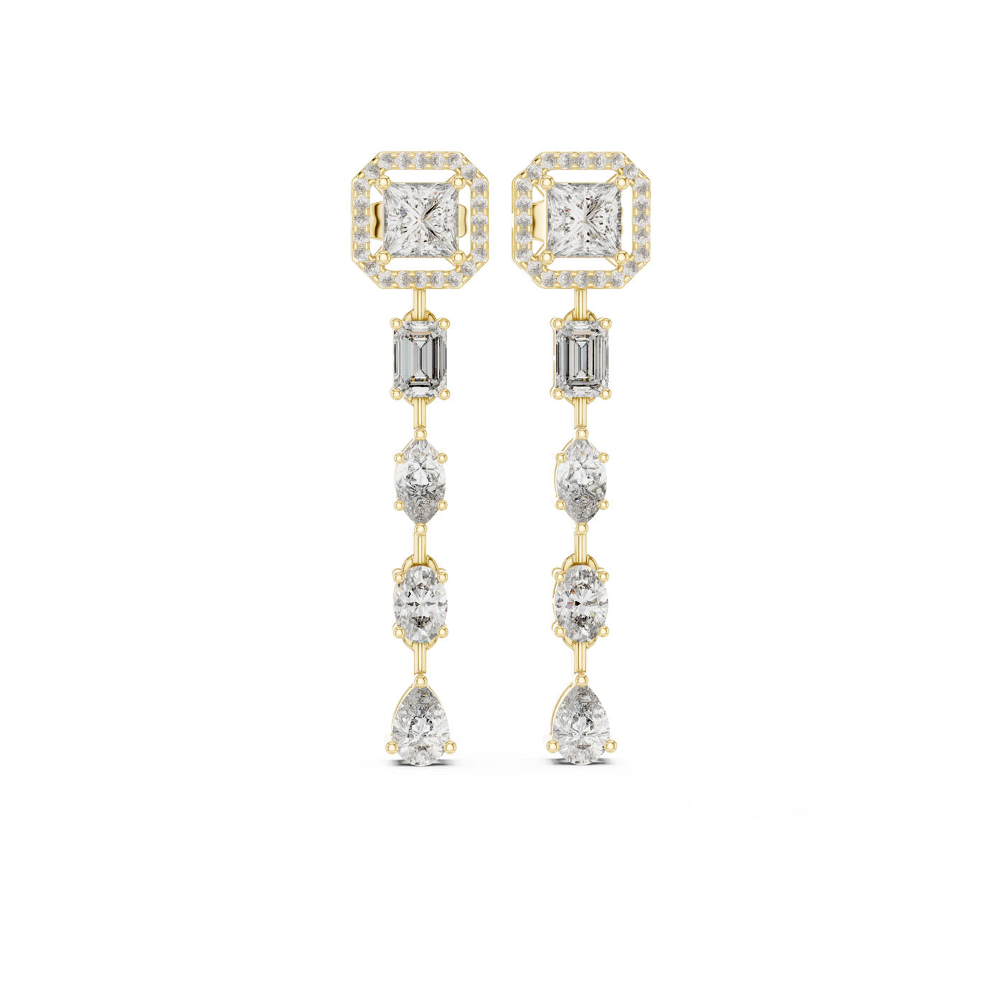 2.80 Ct. Multi-Cut Diamond Drop Earrings with Princess Halo Top (GNK-0024) 3