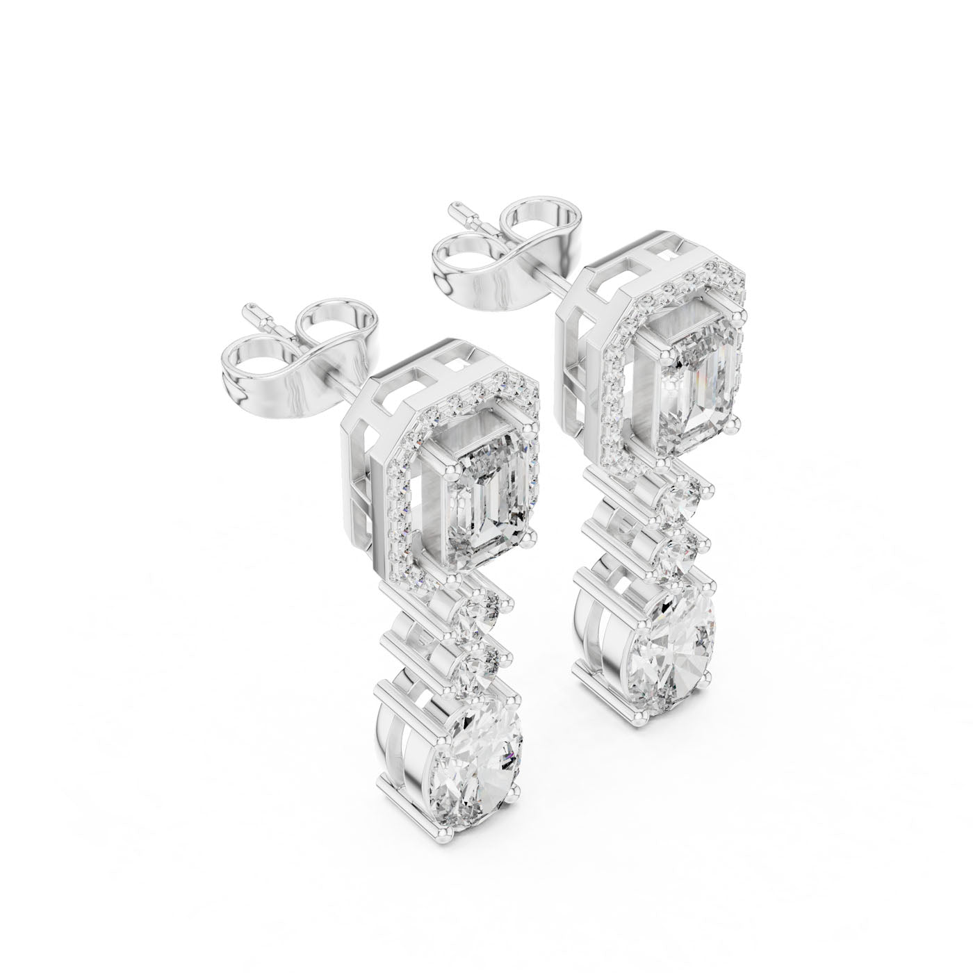 3.00 Ct. Multi-Cut  Diamond Drop Earrings with Oval Finish (GNK-0028) 5