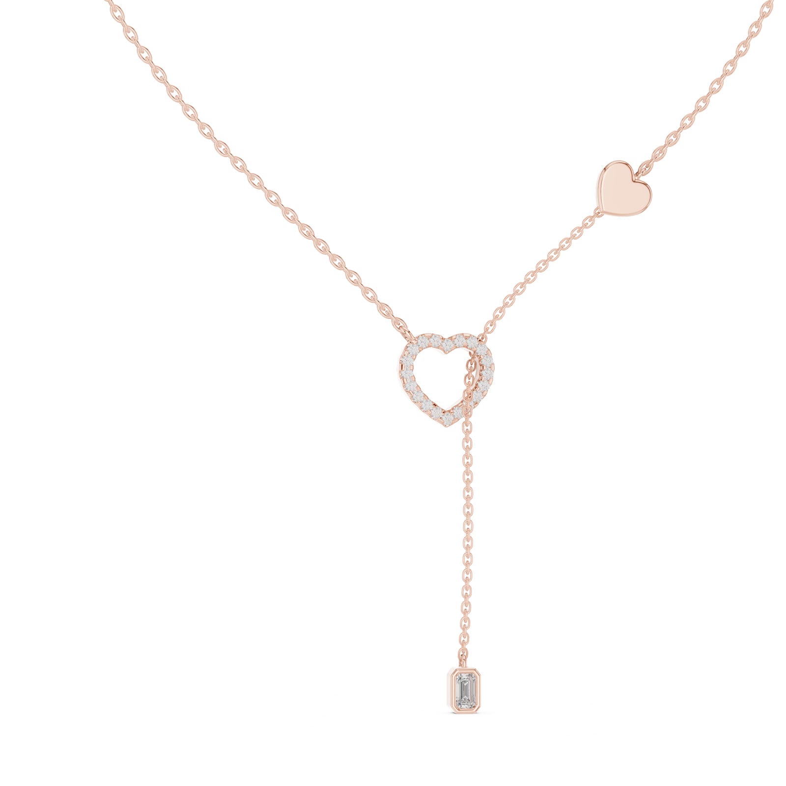 .30 Ct. Diamond Heart Pendant Necklace with Emerald Cut Diamond Drop (GNK-0040)