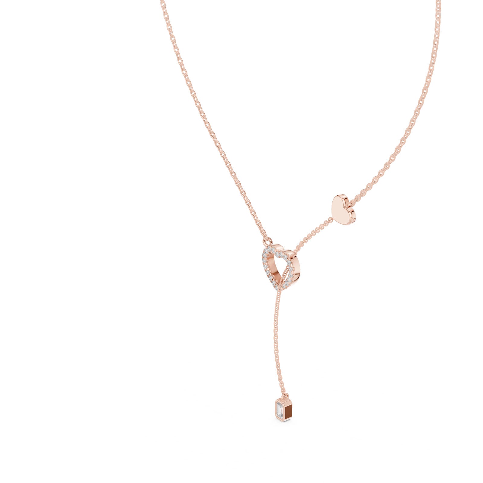 .30 Ct. Diamond Heart Pendant Necklace with Emerald Cut Diamond Drop (GNK-0040) 3