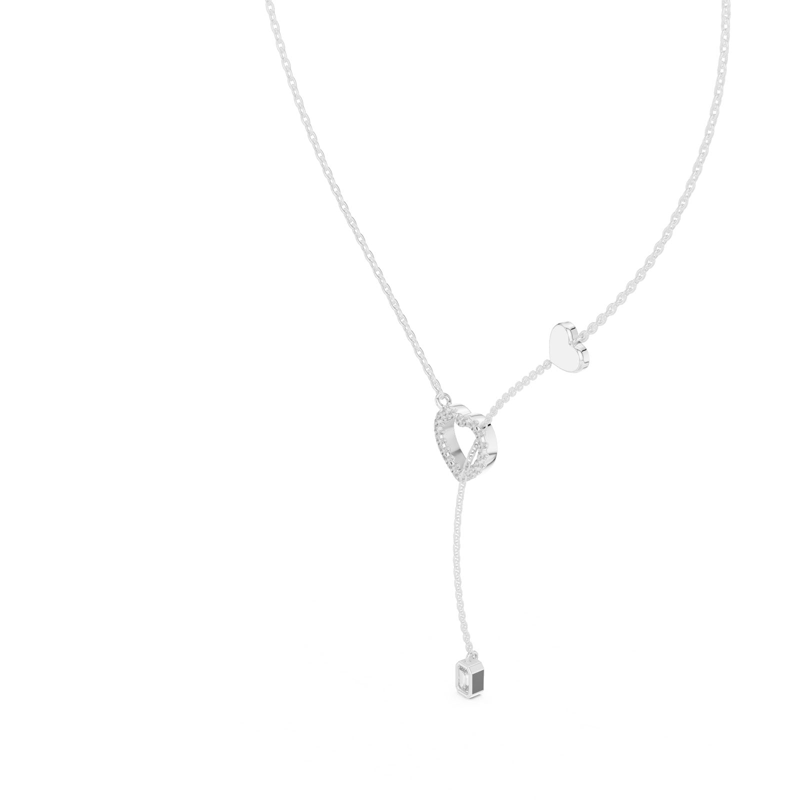 .30 Ct. Diamond Heart Pendant Necklace with Emerald Cut Diamond Drop (GNK-0040) 6