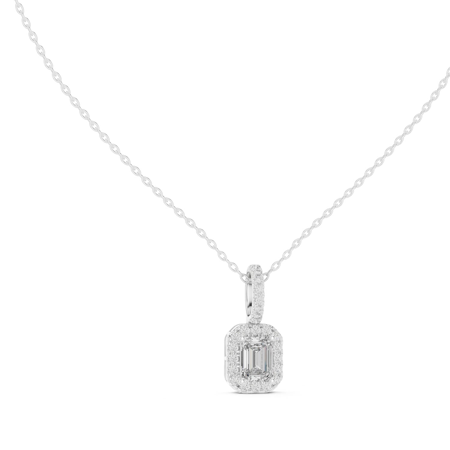 1.75 Ct. Emerald Cut Diamond Halo Pendant Necklace (GPD-0002)
