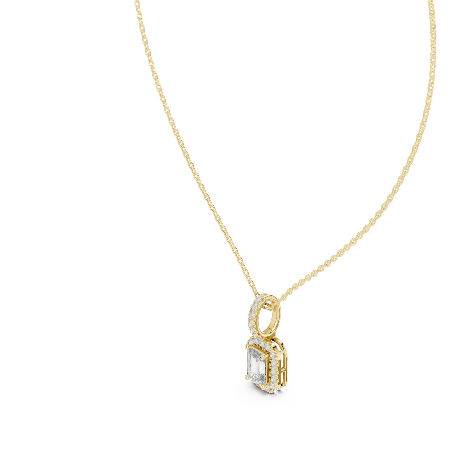 1.75 Ct. Emerald Cut Diamond Halo Pendant Necklace (GPD-0002)