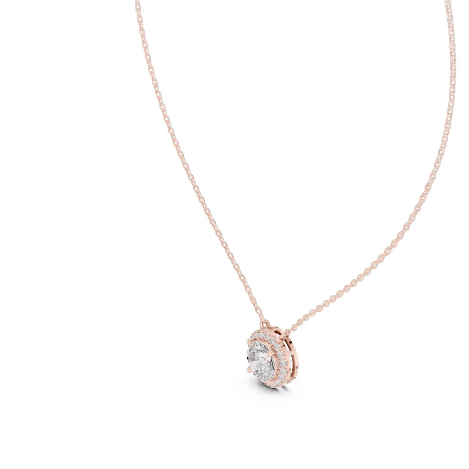 2.39 Ct. Round Diamond Halo Pendant Necklace with Pavé Setting (GPD-0007) 10