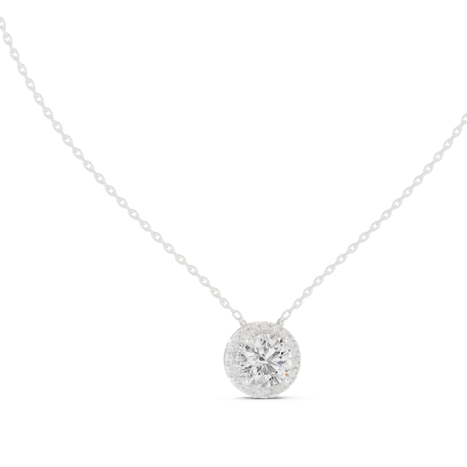 2.39 Ct. Round Diamond Halo Pendant Necklace with Pavé Setting (GPD-0007)