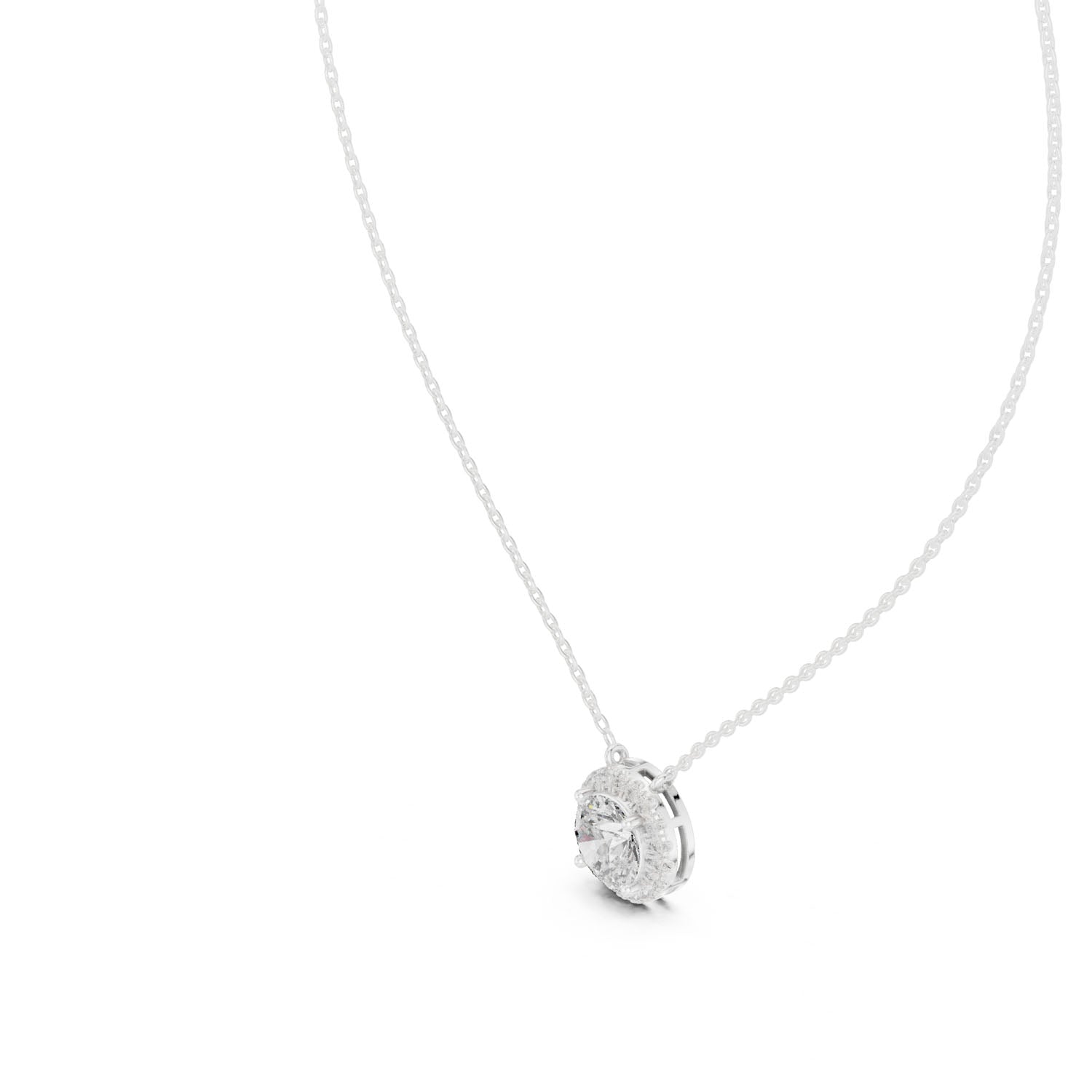 2.39 Ct. Round Diamond Halo Pendant Necklace with Pavé Setting (GPD-0007) 3