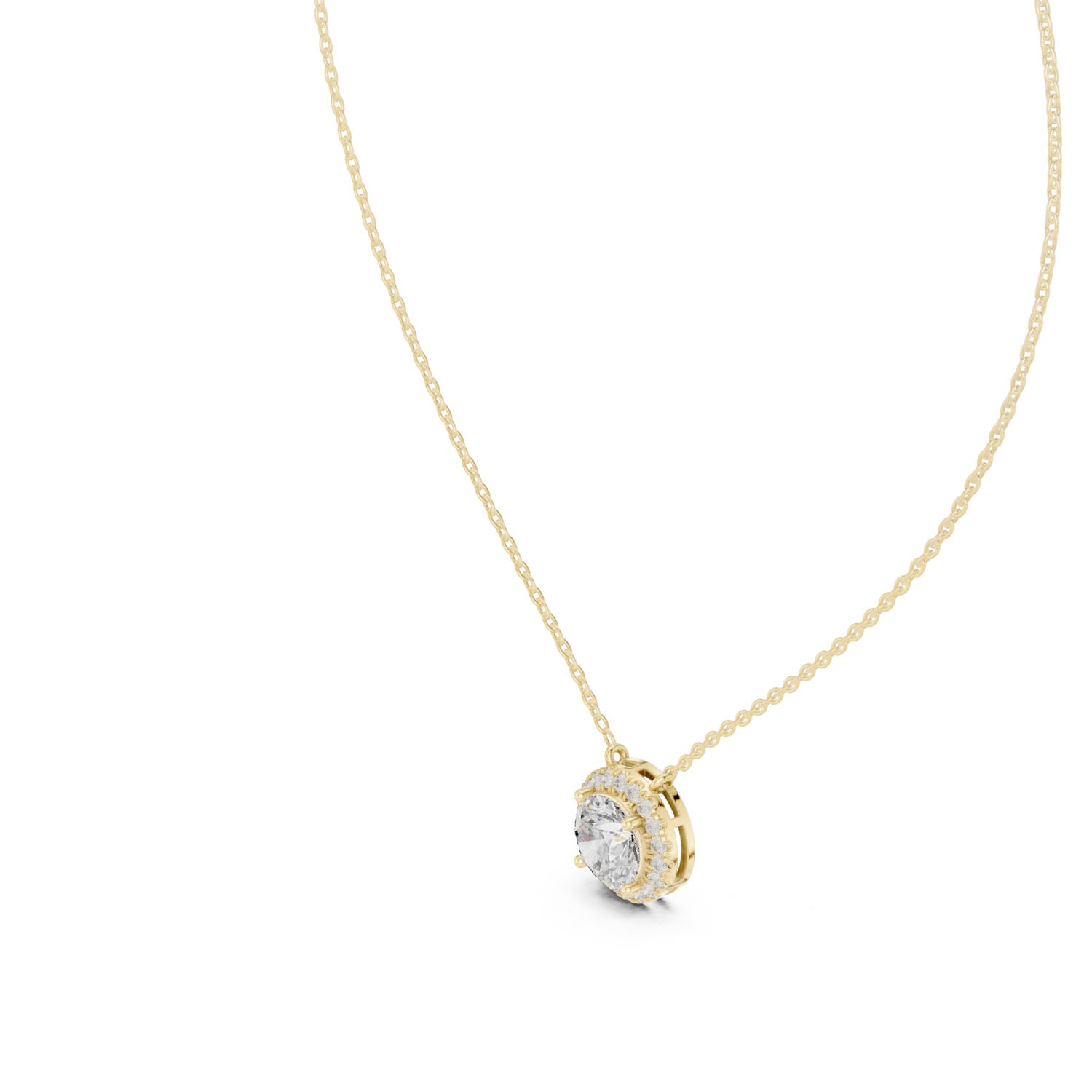 2.39 Ct. Round Diamond Halo Pendant Necklace with Pavé Setting (GPD-0007)