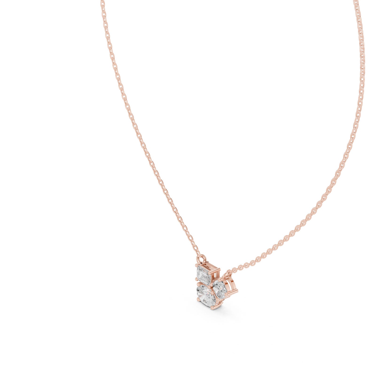 1.50 Ct. Three-Stone Diamond Cluster Pendant Necklace (GPD-0022) 12