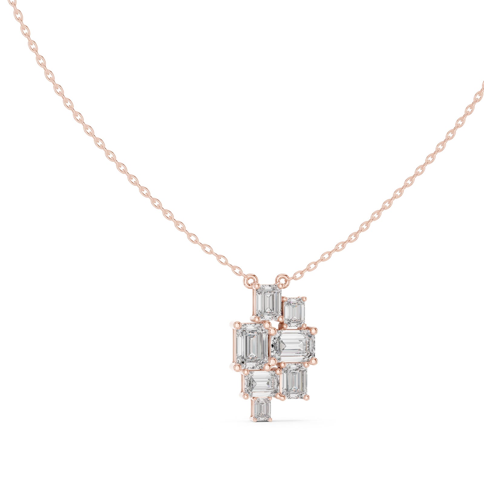 3.85 Ct. Emerald Cut Diamond Cluster Pendant Necklace (GPD-0023) 12