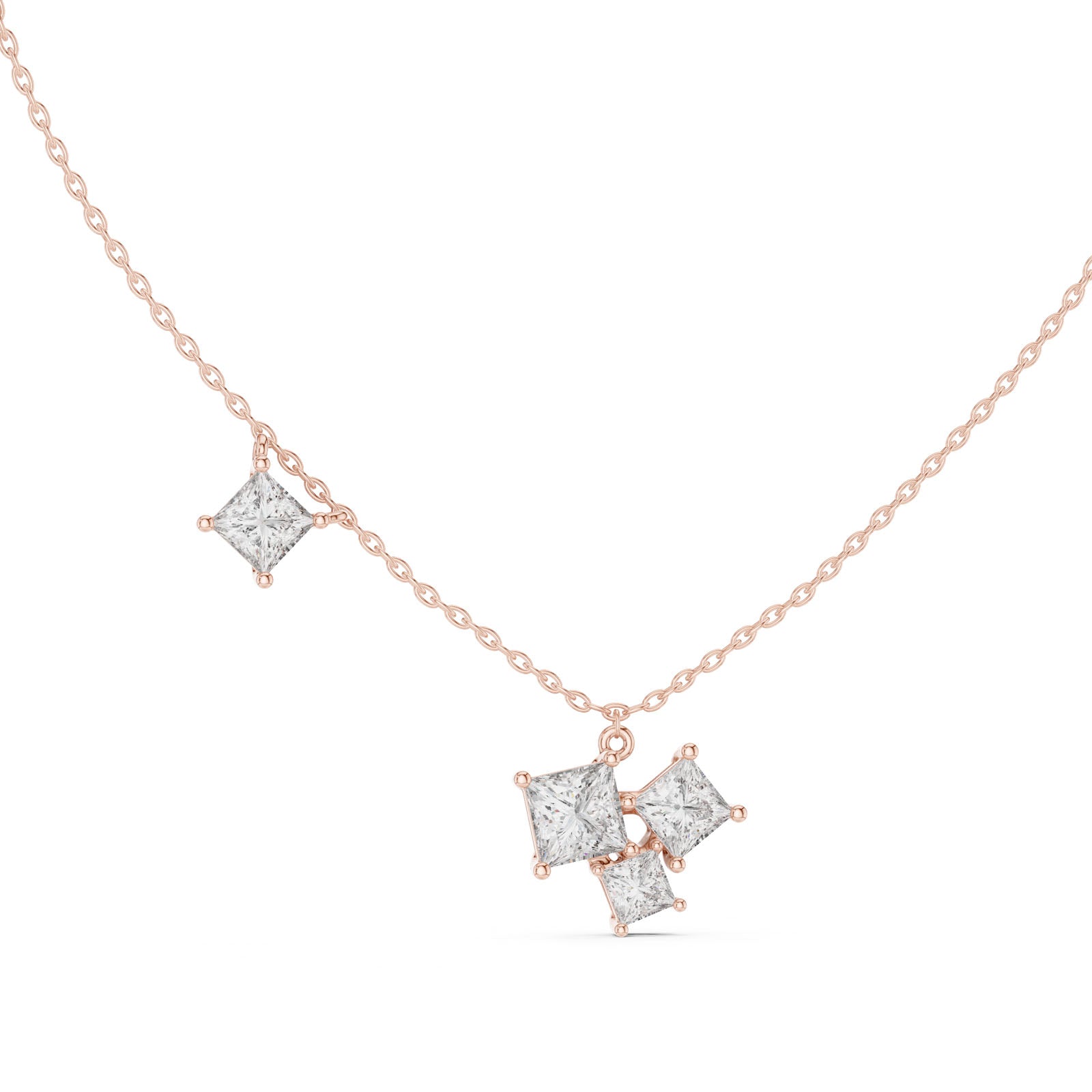2.55 Ct. Princess Cut Diamond Cluster Drop Necklace (GPD-0024)