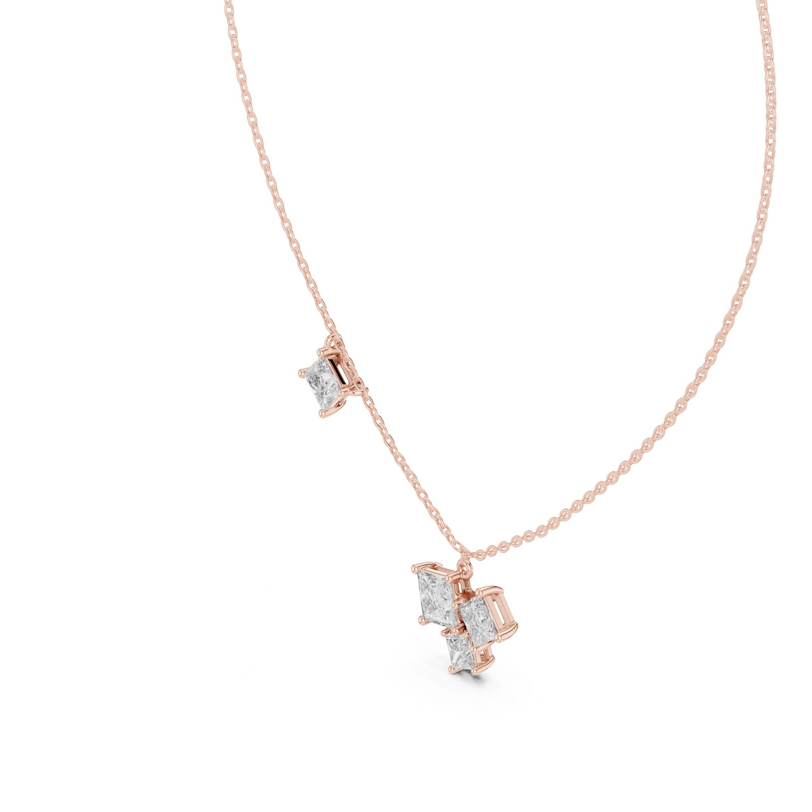 2.55 Ct. Princess Cut Diamond Cluster Drop Necklace (GPD-0024) 4