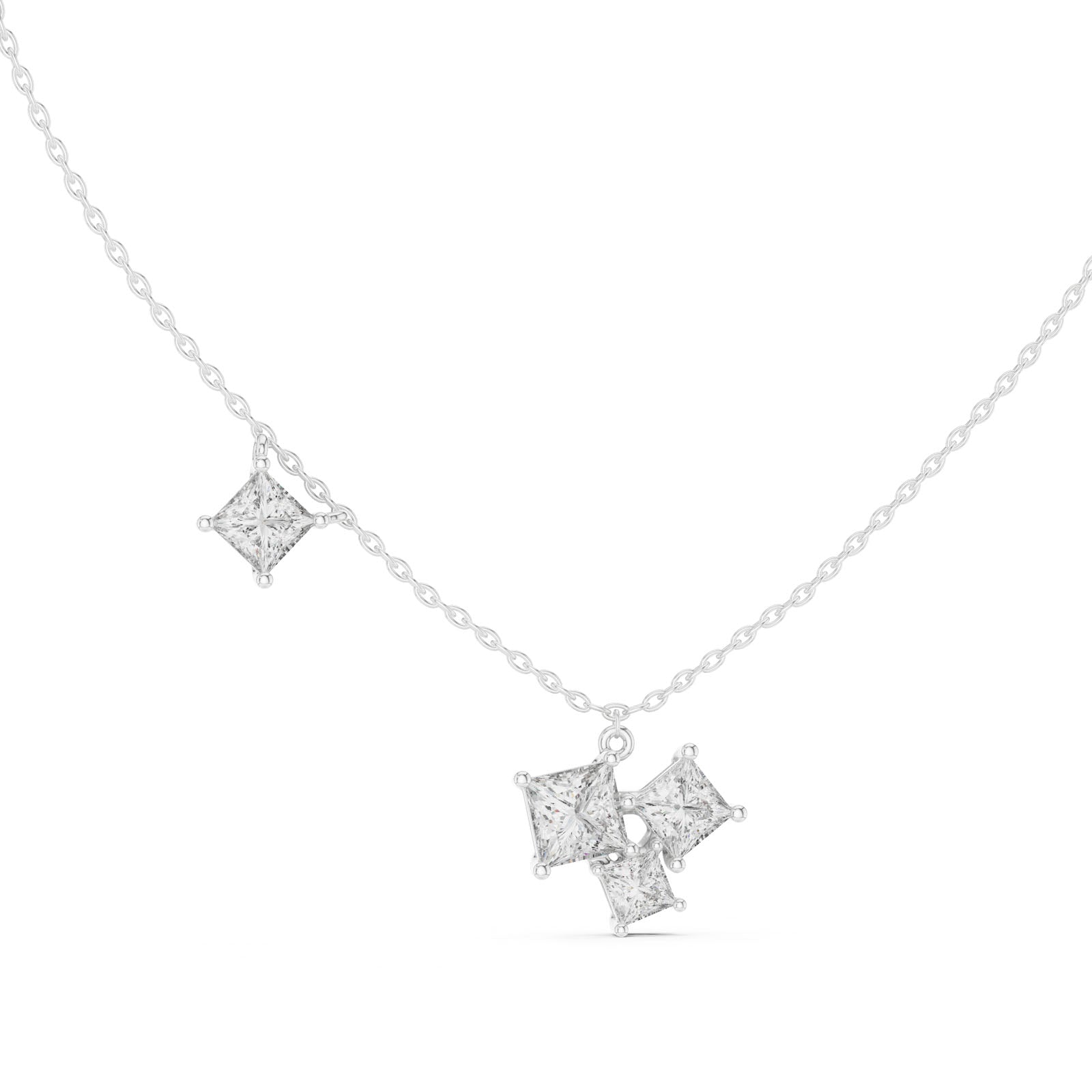 2.55 Ct. Princess Cut Diamond Cluster Drop Necklace (GPD-0024) 6
