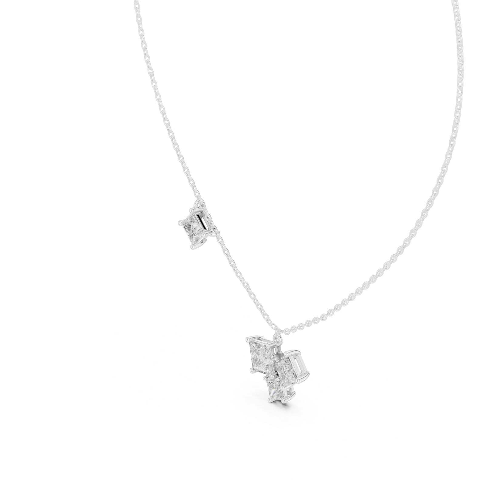 2.55 Ct. Princess Cut Diamond Cluster Drop Necklace (GPD-0024)