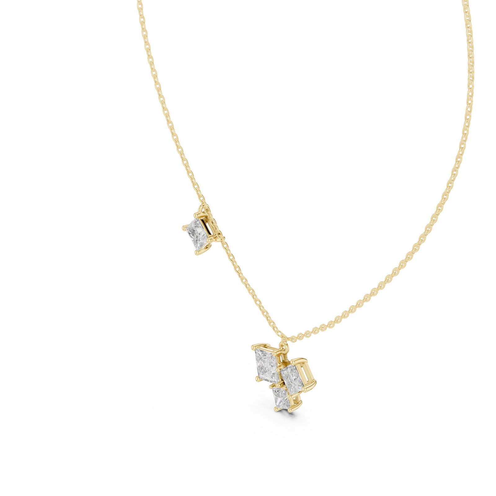 2.55 Ct. Princess Cut Diamond Cluster Drop Necklace (GPD-0024) 10