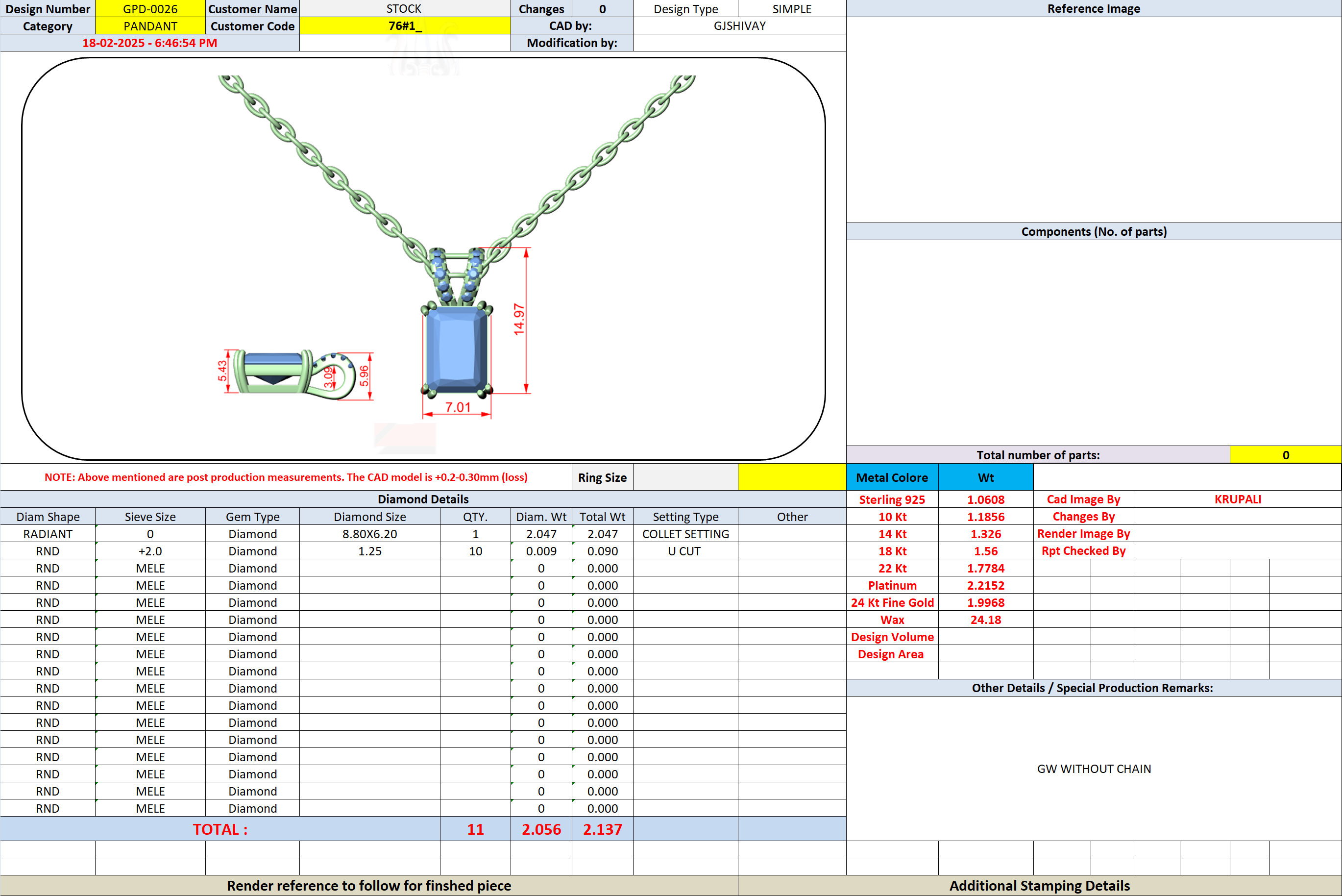 2.15 Ct. Radiant Cut Diamond Pendant with Pavé Double Bail (GPD-0026) 13