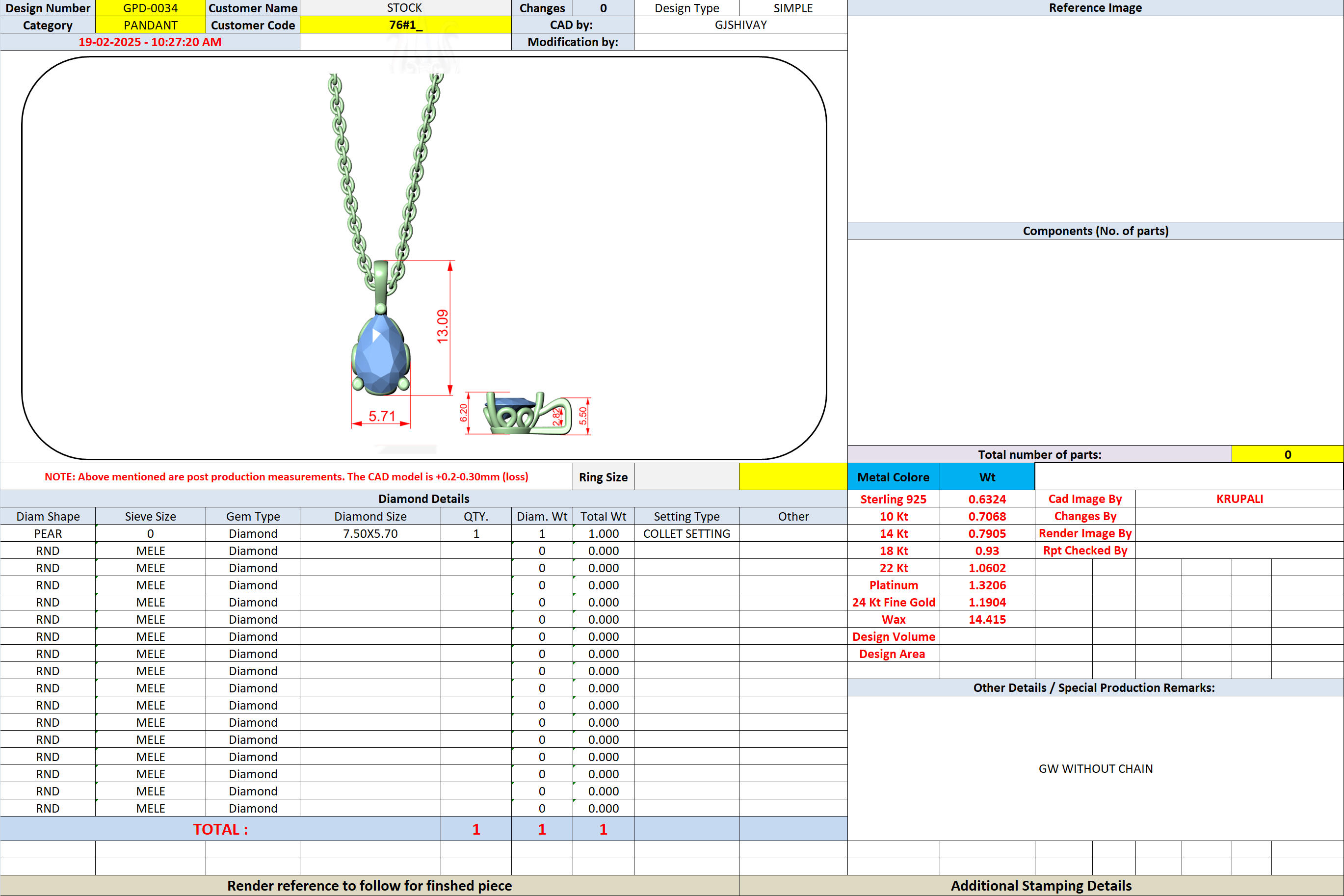 1.00 Ct. Pear Shape Diamond Solitaire Pendant Necklace (GPD-0034) 13