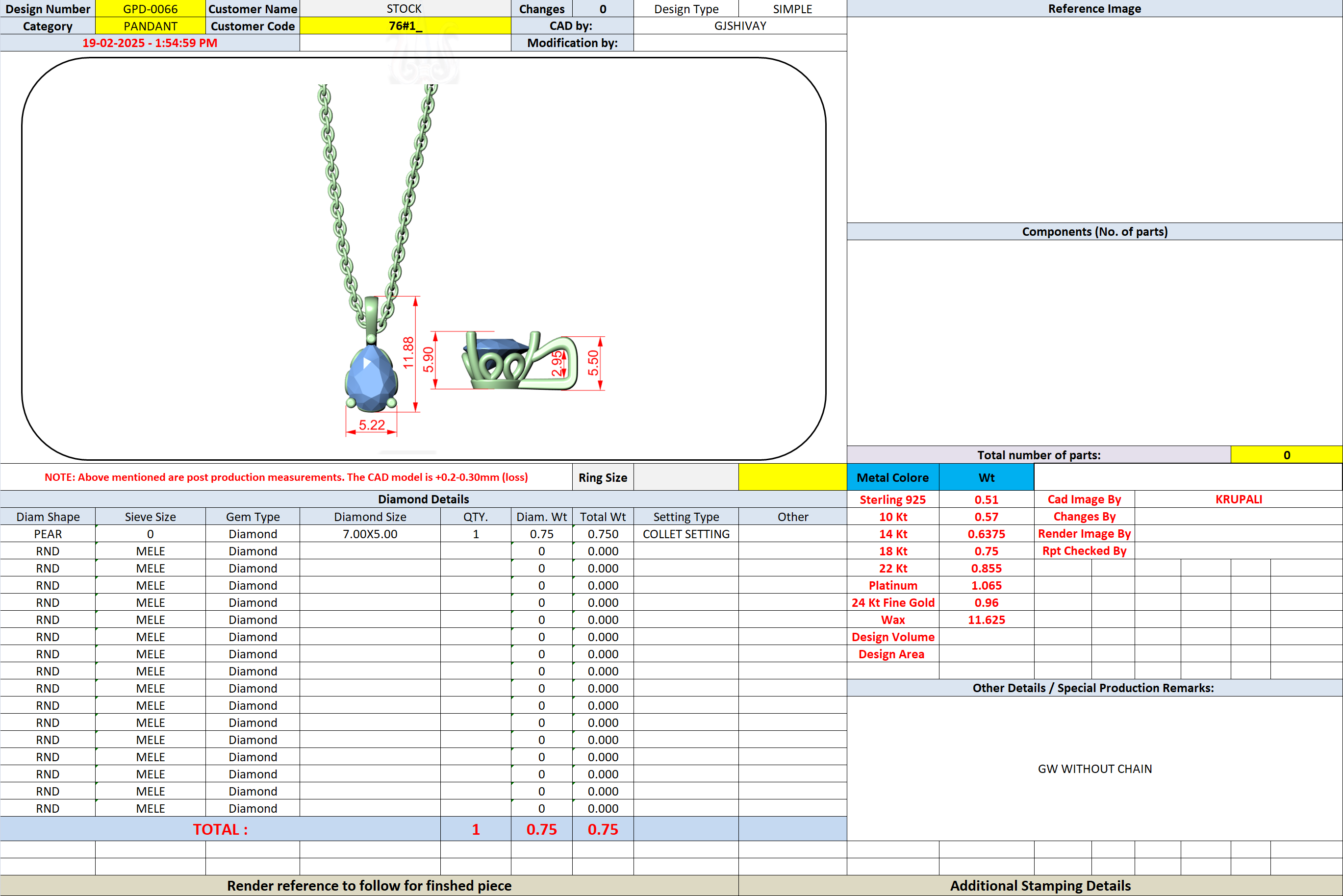 .50-1.00 Ct. Pear Cut Diamond Solitaire Pendant Necklace (GPD-0065-0067) 14