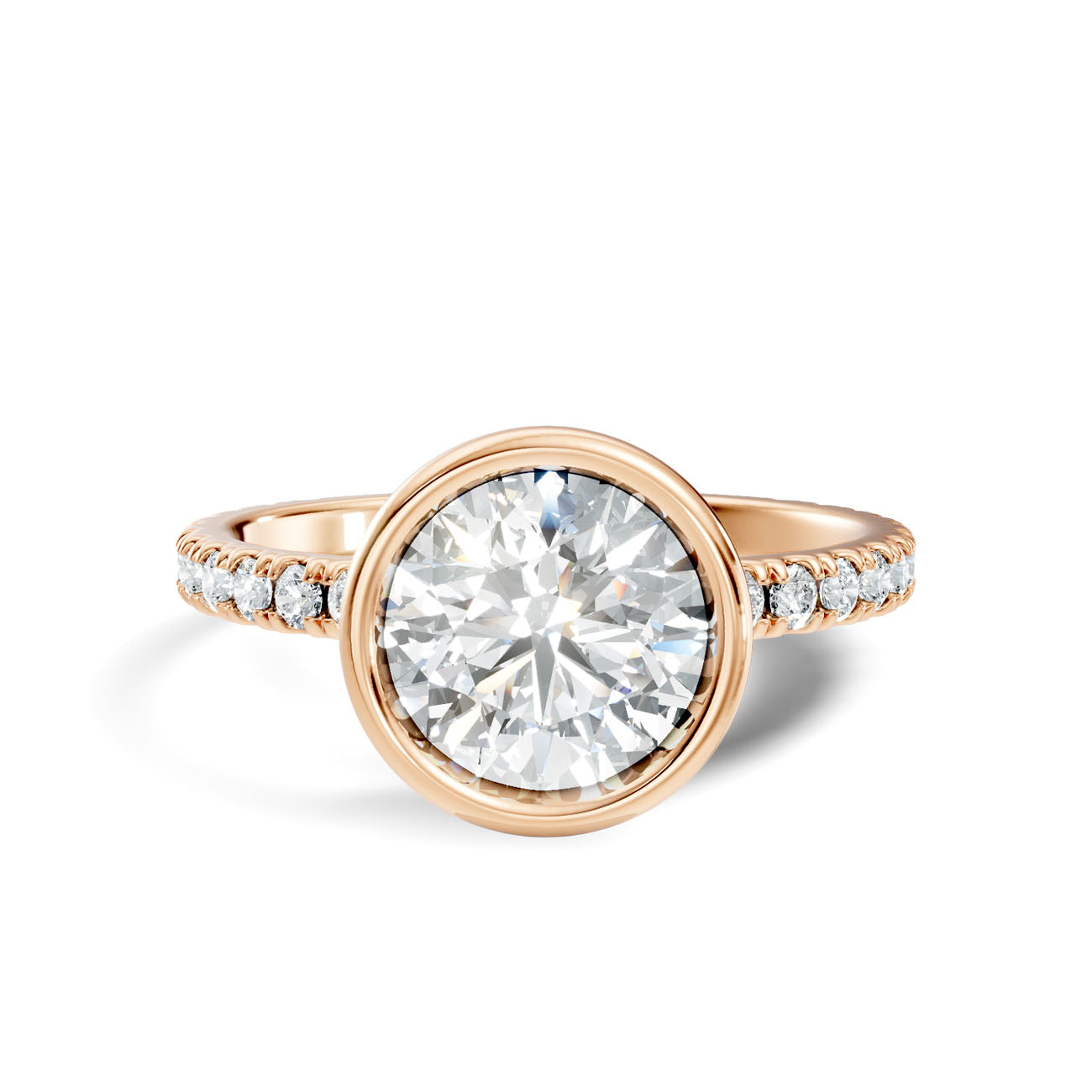 1.90 Ct. Classic Round Diamond Bezel-Set Ring with Pavé Band (L2-27#10041L) 4