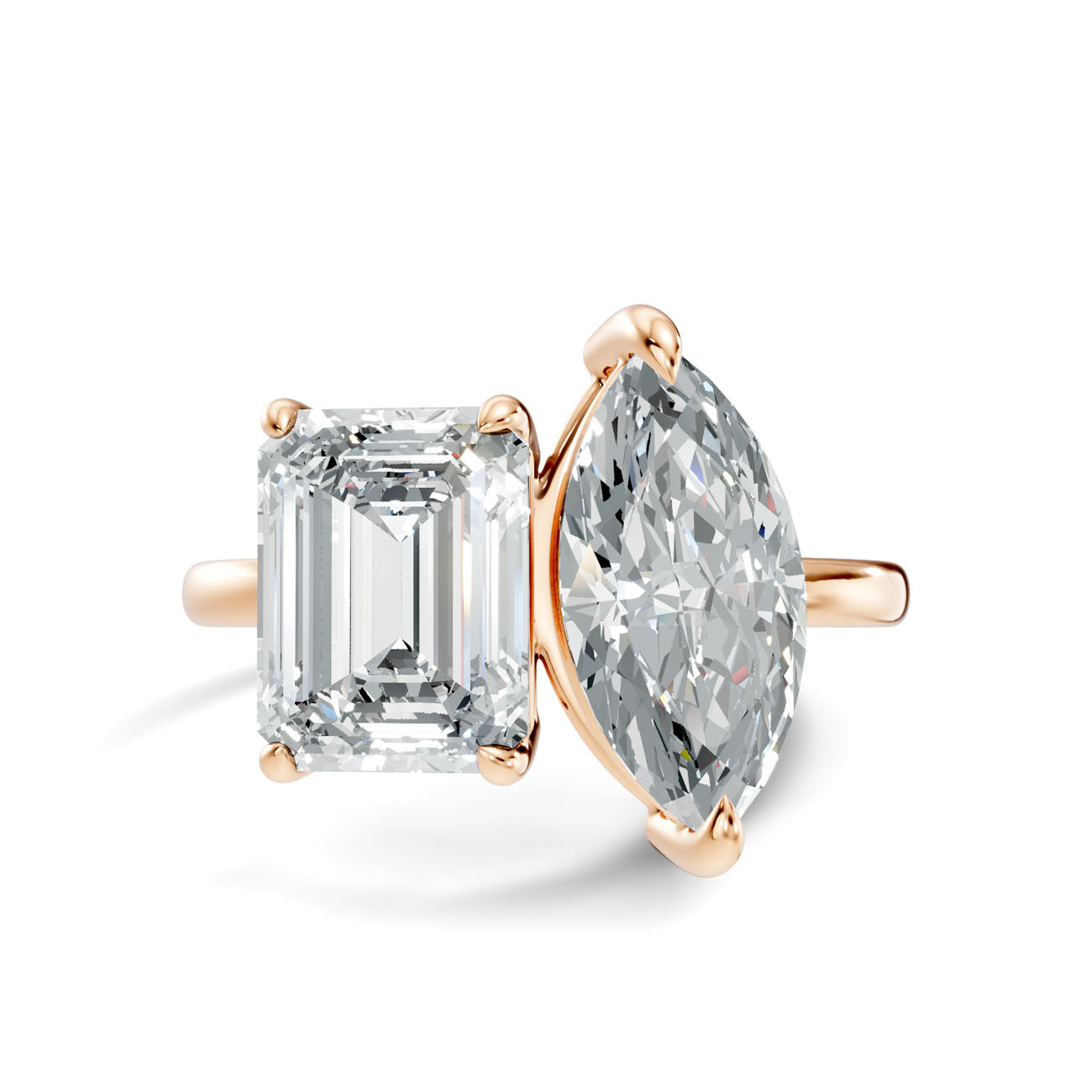 3.47 Ct. Toi et Moi Ring with Emerald and Marquise Diamonds (L2-27#10057L) 3