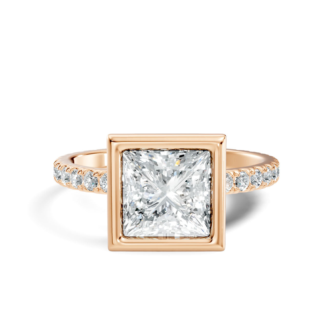 2.10 Ct. Princess-Cut Diamond Ring with Bezel Setting and Pavé Band (L2-27#10050L) 6