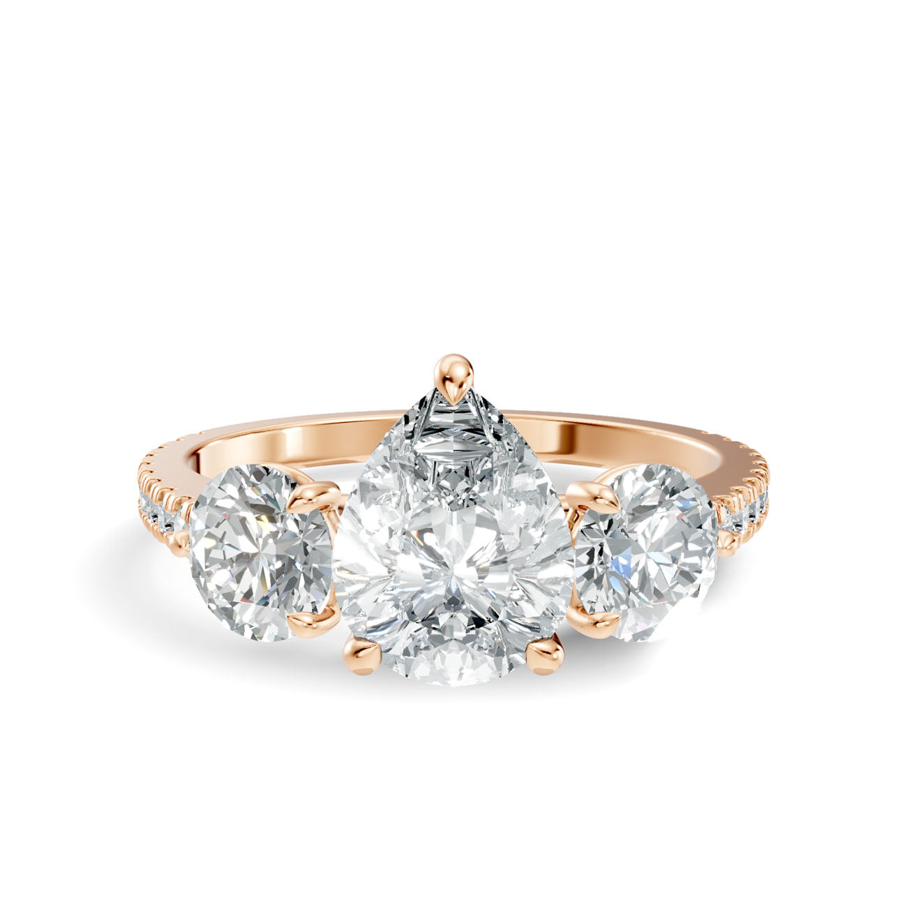 2.55 Ct. Pear Diamond Ring with Pear Side Stones and Pavé Shank (L2-27#10036L) 3