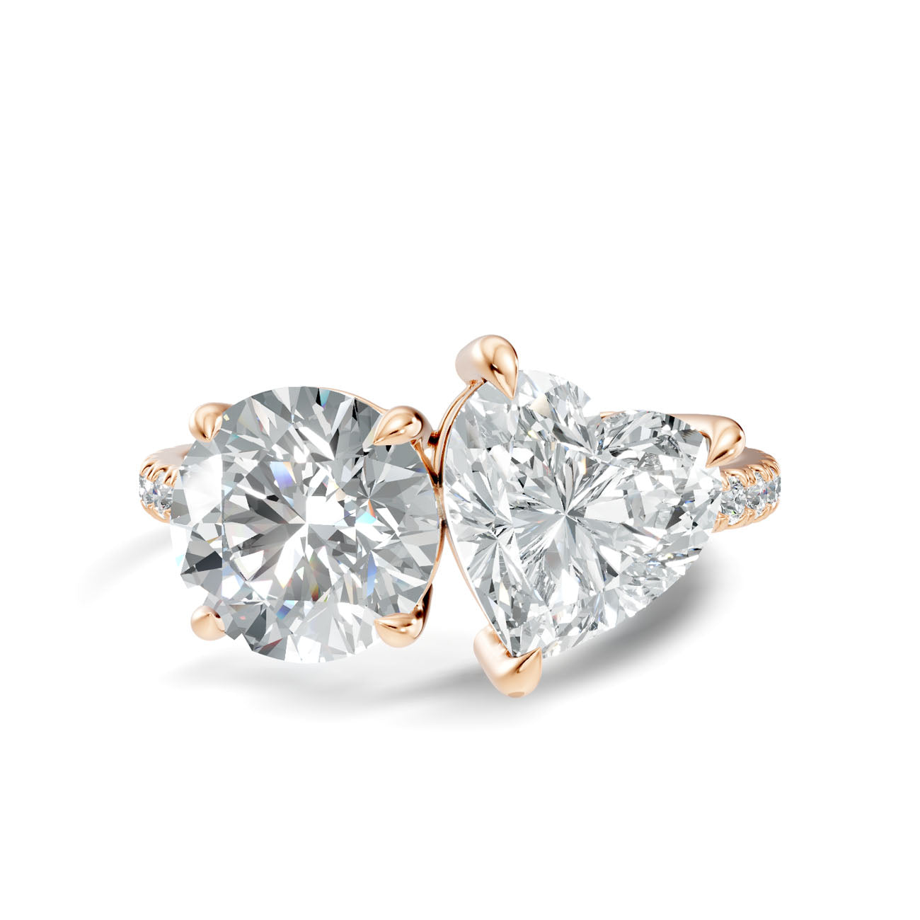 3.10 Ct. Round and Heart Diamond Toi et Moi Ring with Pavé Shank (L2-27#10058L) 3
