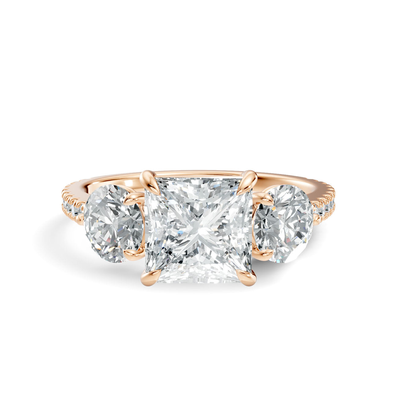 2.95 Ct. Princess Cut Diamond Ring with Round Side Stones and Pavé Shank (L2-27#10025L) 10