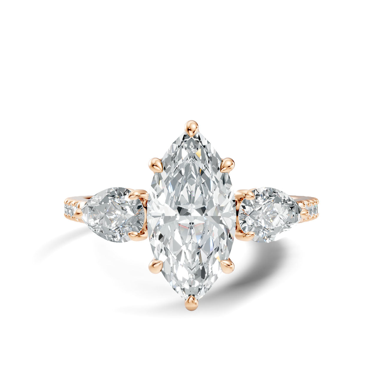 2.25 Ct. Marquise Diamond Ring with Pear Side Stones and Pavé Shank (L2-27#10024L) 10