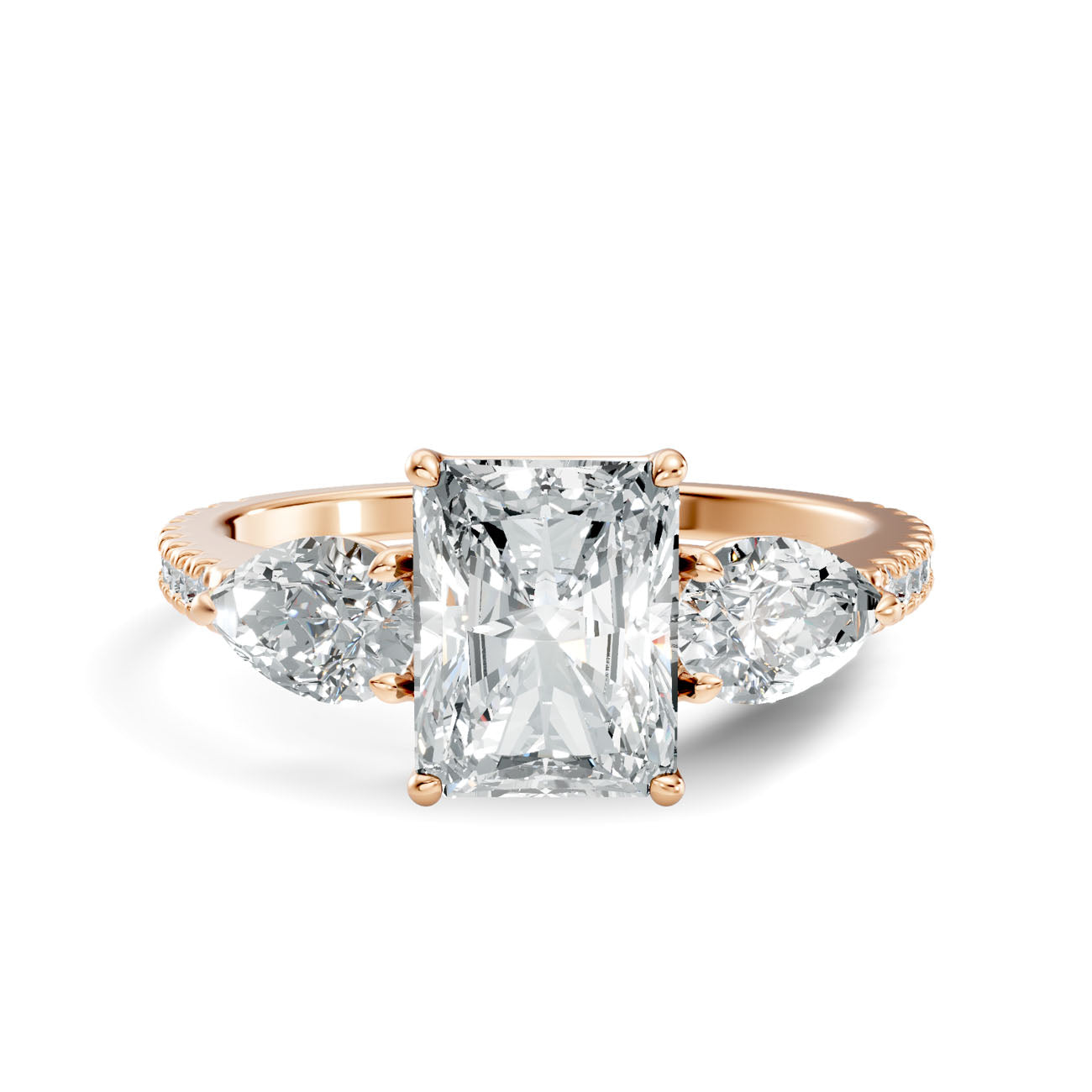 2.57 Ct. Radiant Cut Diamond Ring with Pear Side Stones and Pavé Shank (L2-27#10023L) 12