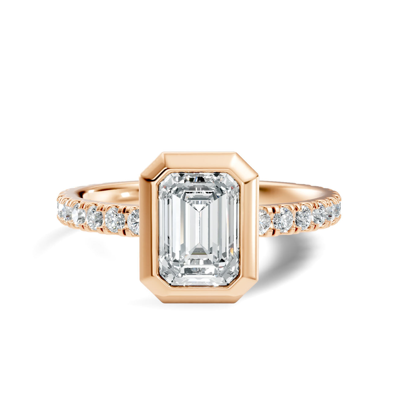 1.40 Ct. Classic Emerald-Cut Diamond Bezel-Set Ring with Pavé Band (L2-27#10043L) 10