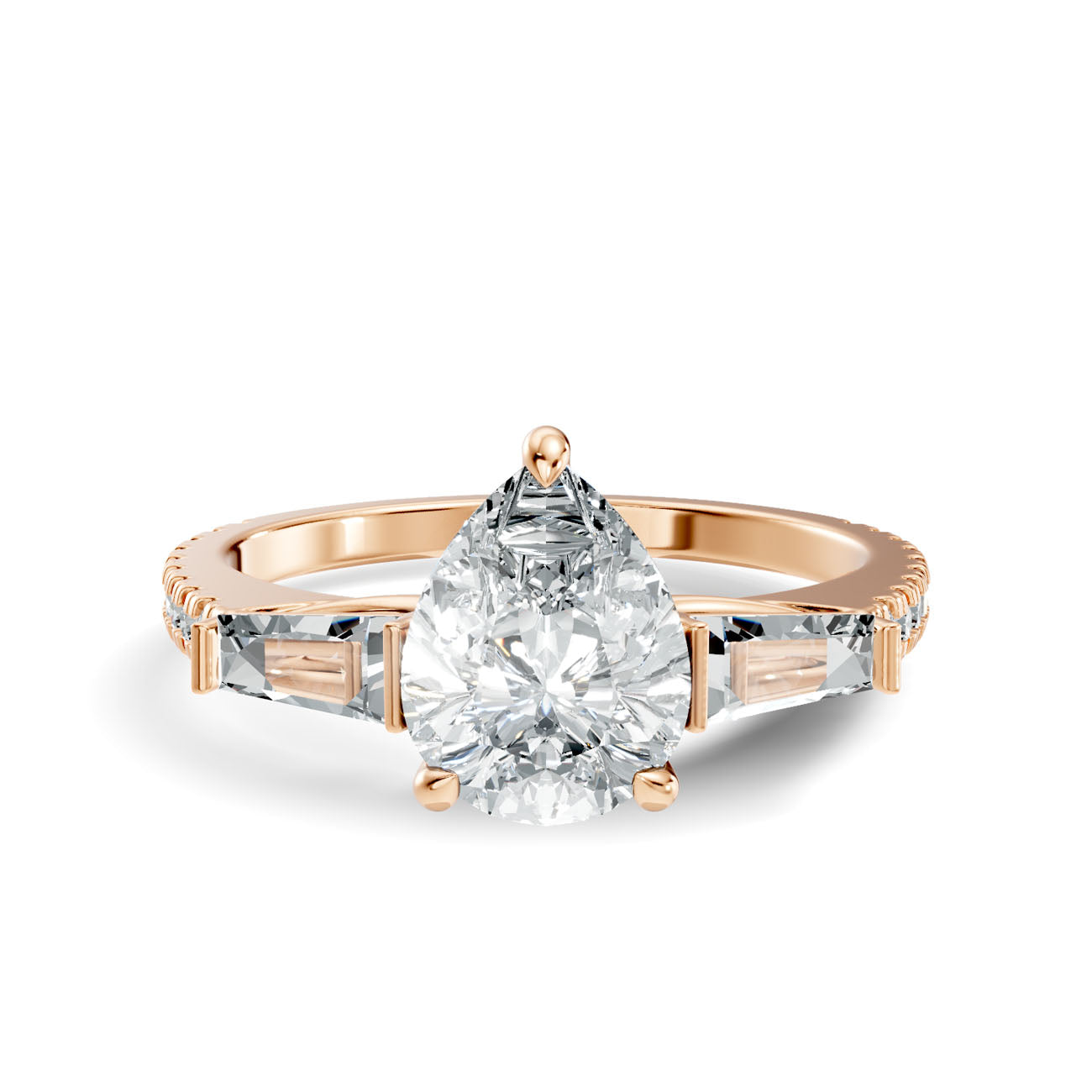 2.07 Ct. Pear Diamond Ring with Tapered Baguette Side Stones and Pavé Shank (L2-27#10037L) 11