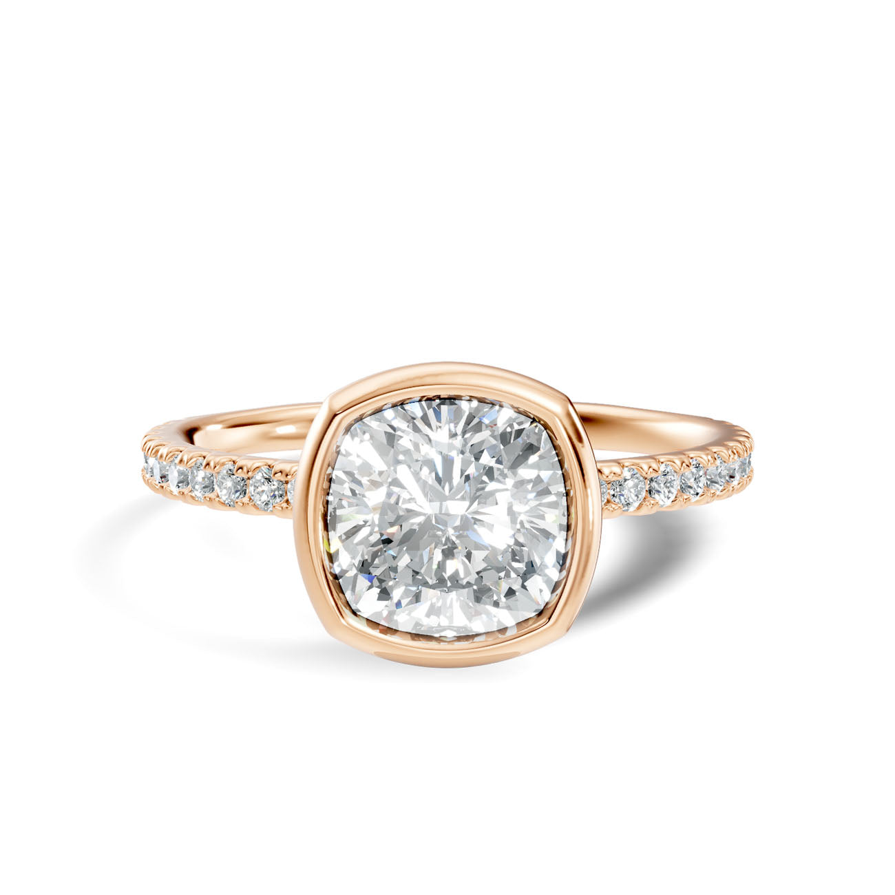 1.65 Ct. Cushion-Cut Diamond Ring with Bezel Setting and Pavé Band (L2-27#10046L) 10
