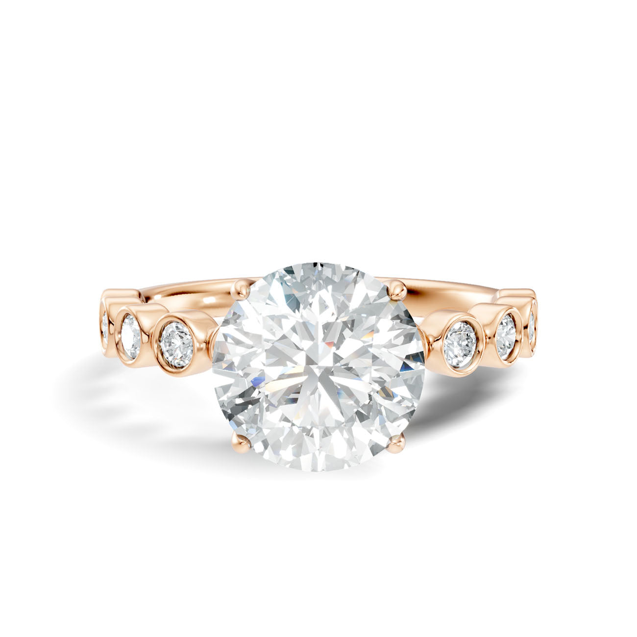 2.35 Ct. Round Diamond Bezel-Accented Solitaire Ring with Graduated Side Stones (L2-27#10009L) 10