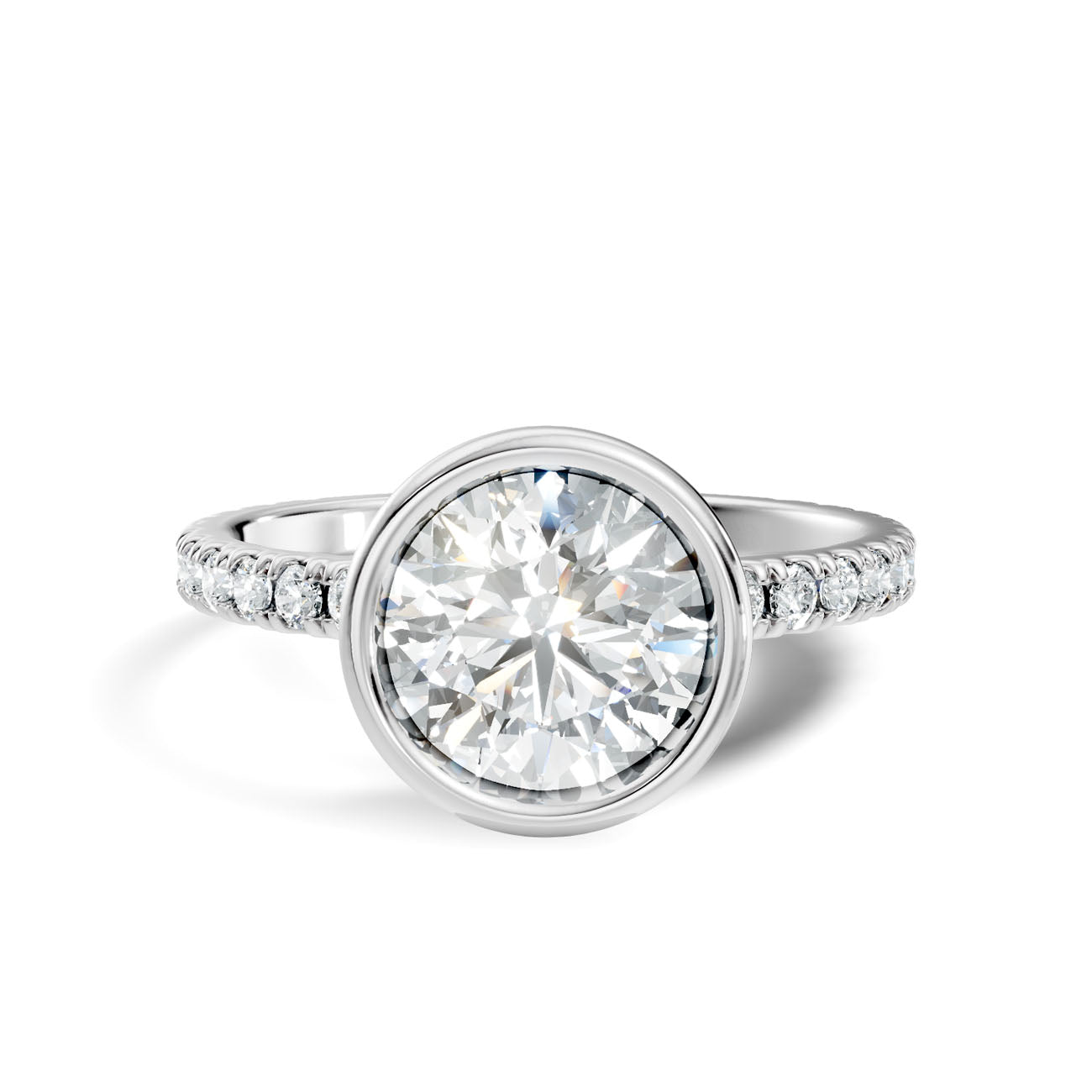 1.90 Ct. Classic Round Diamond Bezel-Set Ring with Pavé Band (L2-27#10041L) 6