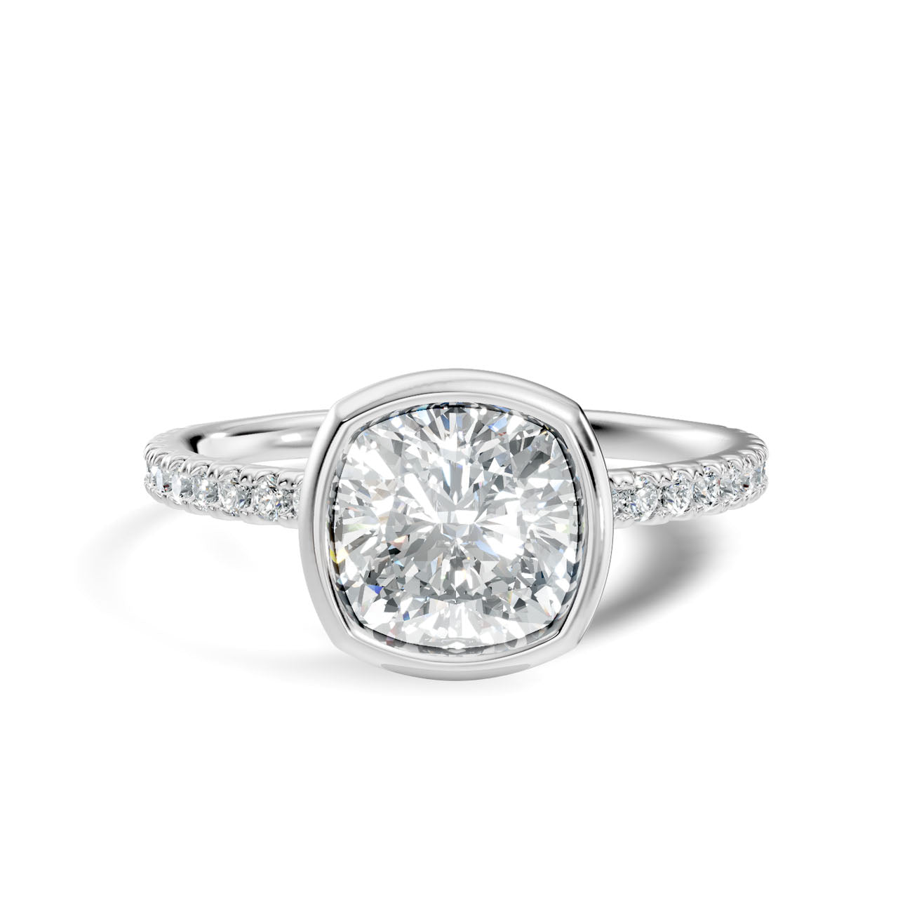 1.65 Ct. Cushion-Cut Diamond Ring with Bezel Setting and Pavé Band (L2-27#10046L) 6