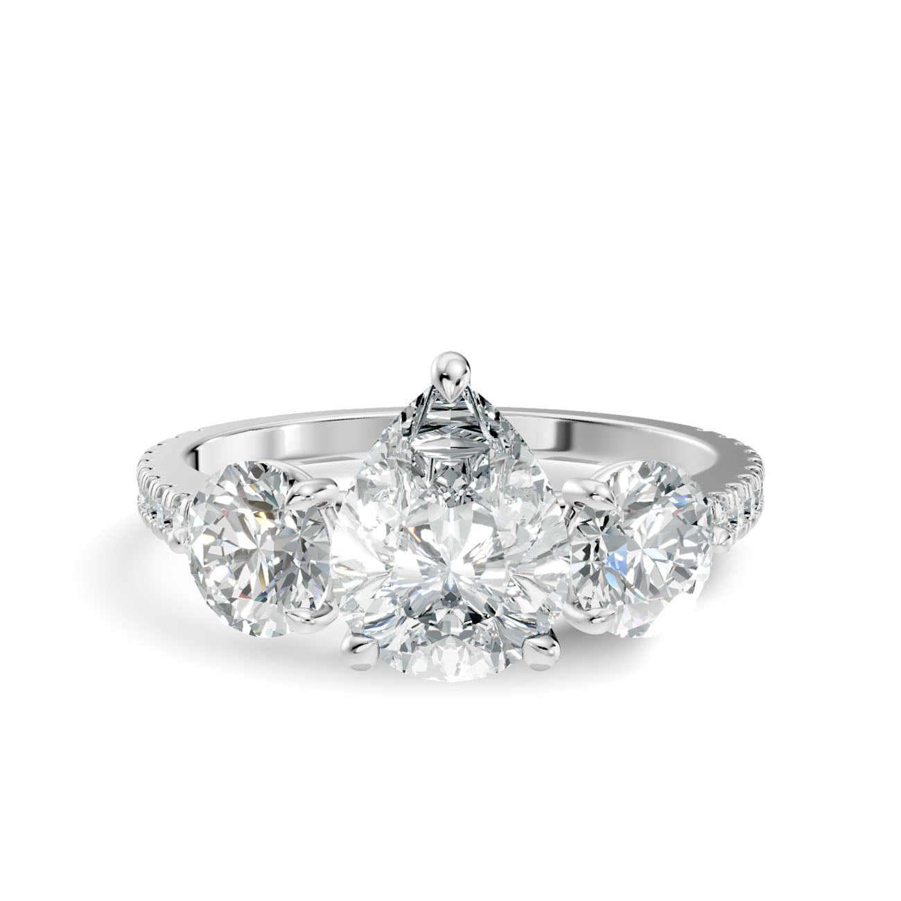 2.55 Ct. Pear Diamond Ring with Pear Side Stones and Pavé Shank (L2-27#10036L) 7