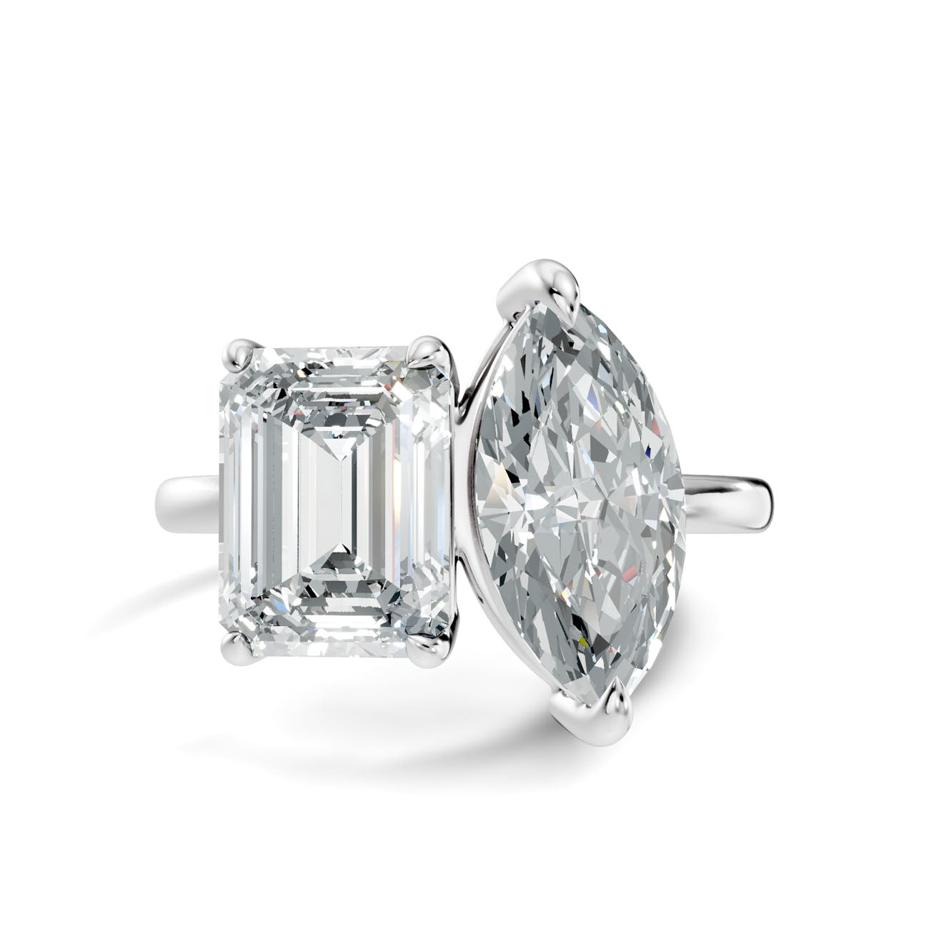 3.47 Ct. Toi et Moi Ring with Emerald and Marquise Diamonds (L2-27#10057L) 6