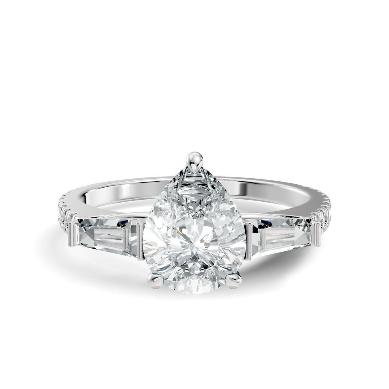 2.07 Ct. Pear Diamond Ring with Tapered Baguette Side Stones and Pavé Shank (L2-27#10037L) 7