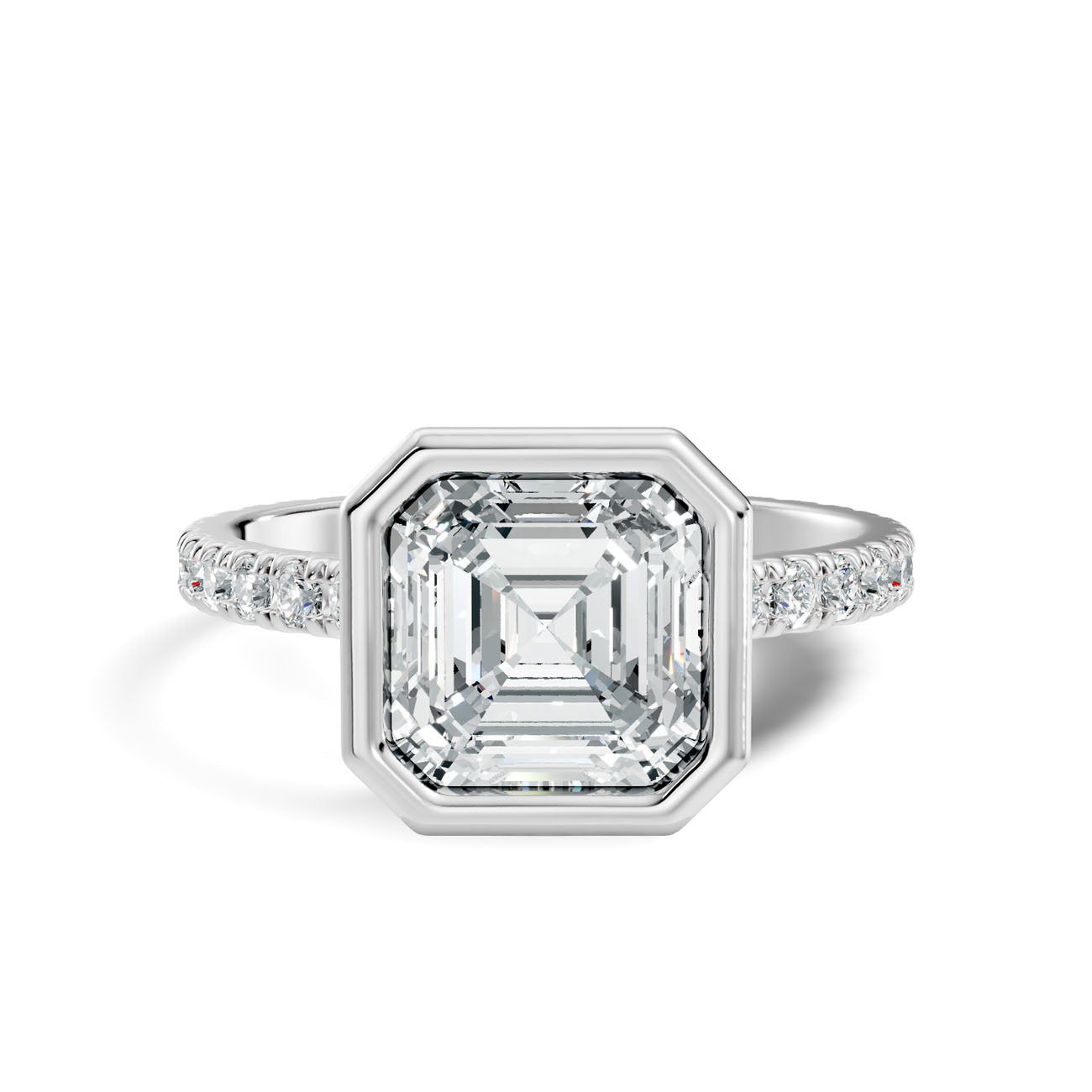 2.60 Ct. Asscher-Cut Diamond Ring with Bezel Setting and Pavé Band (L2-27#10049L) 6