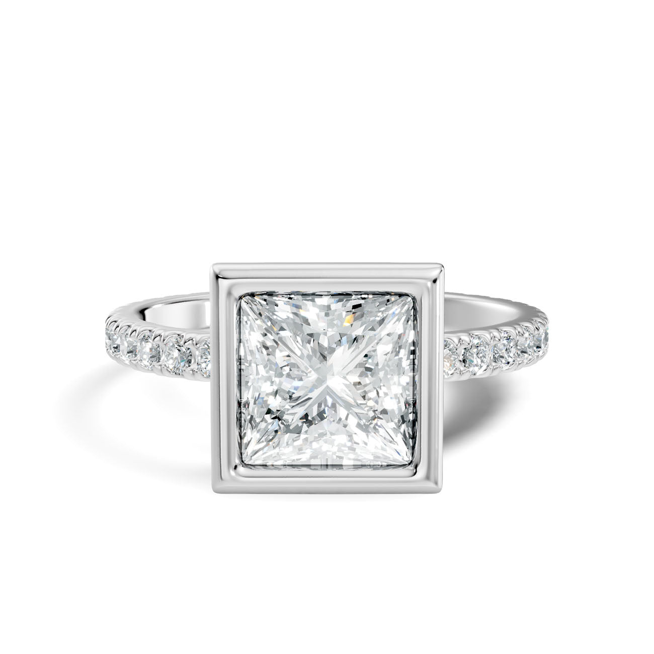2.10 Ct. Princess-Cut Diamond Ring with Bezel Setting and Pavé Band (L2-27#10050L) 10